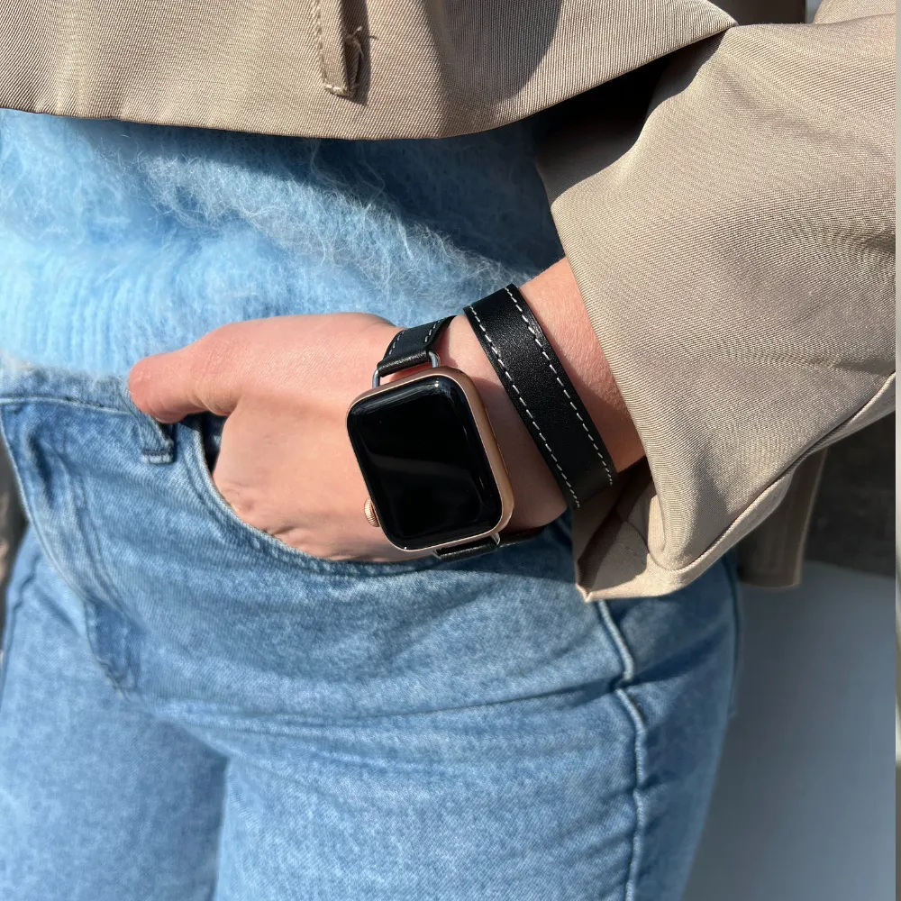 #1 Best Seller: Apple Watch Leather Double Tour Strap (Black)  Today Only!