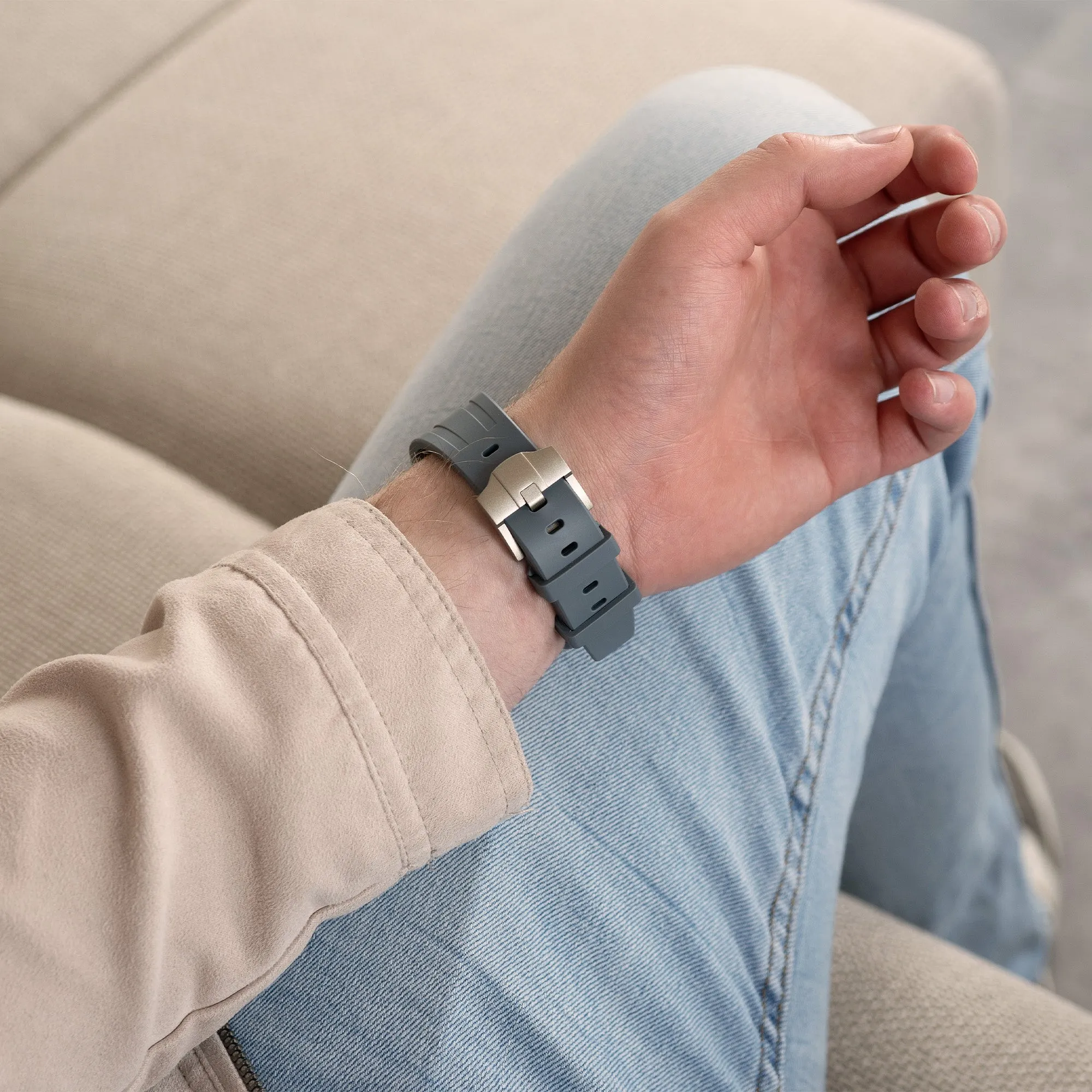 #1 Best Seller: Apple Watch Luxury Liquid Silicone Strap (Dark Grey/Titanium)  Limited Stock!