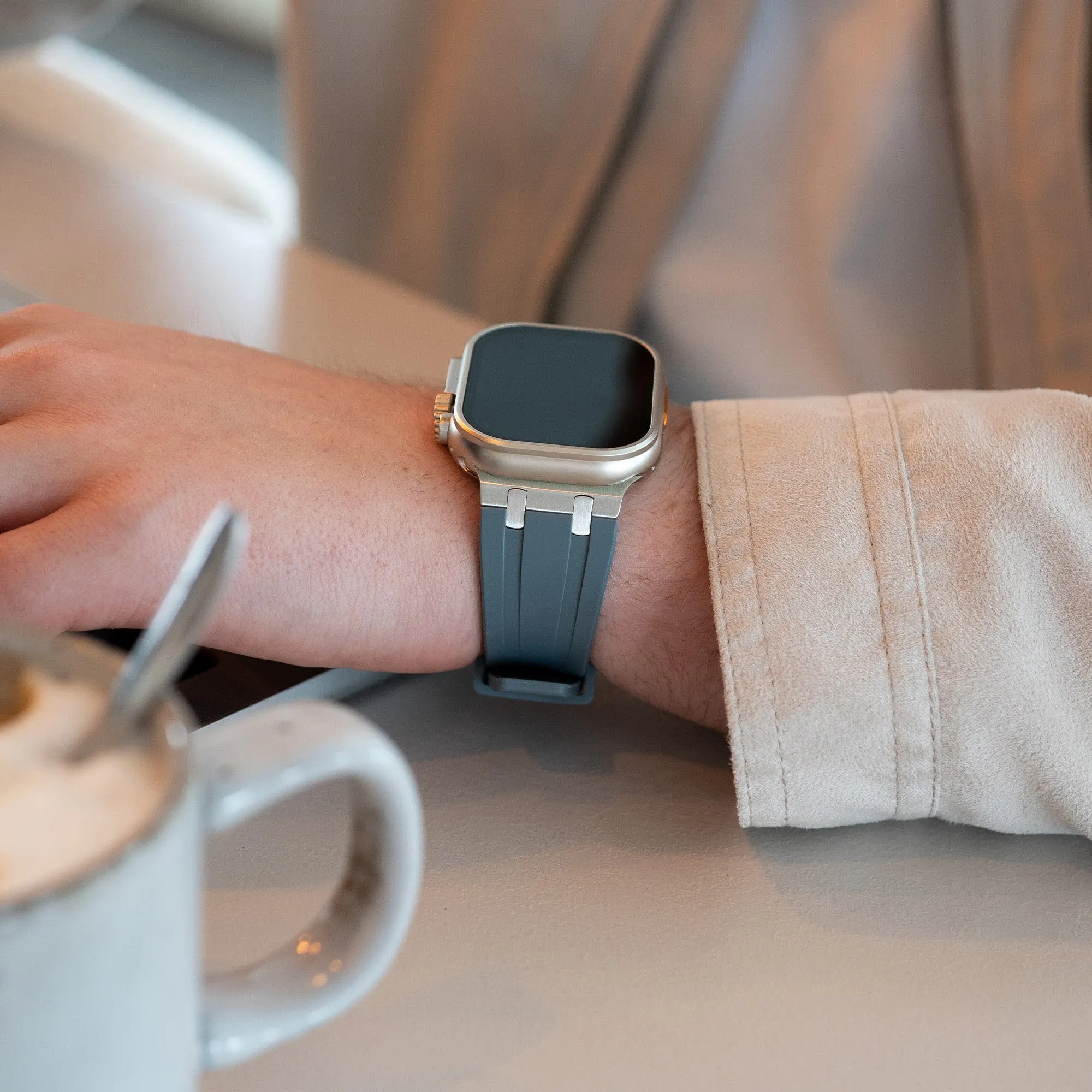 #1 Best Seller: Apple Watch Luxury Liquid Silicone Strap (Dark Grey/Titanium)  Limited Stock!