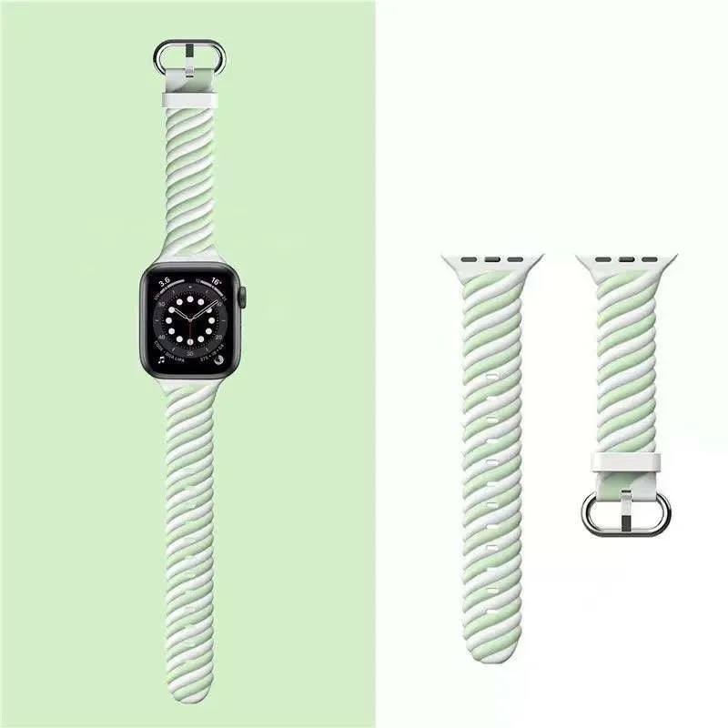 #1 Best Seller: Apple Watch Twisted Silicone Strap (White/Green)  Last Chance!