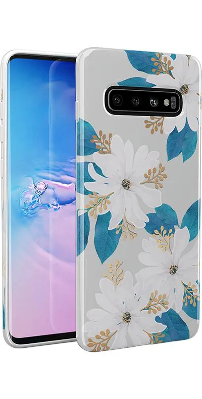 #1 Best Seller: Blue and Gold Clear Floral Samsung Case  Stylish & Comfortable