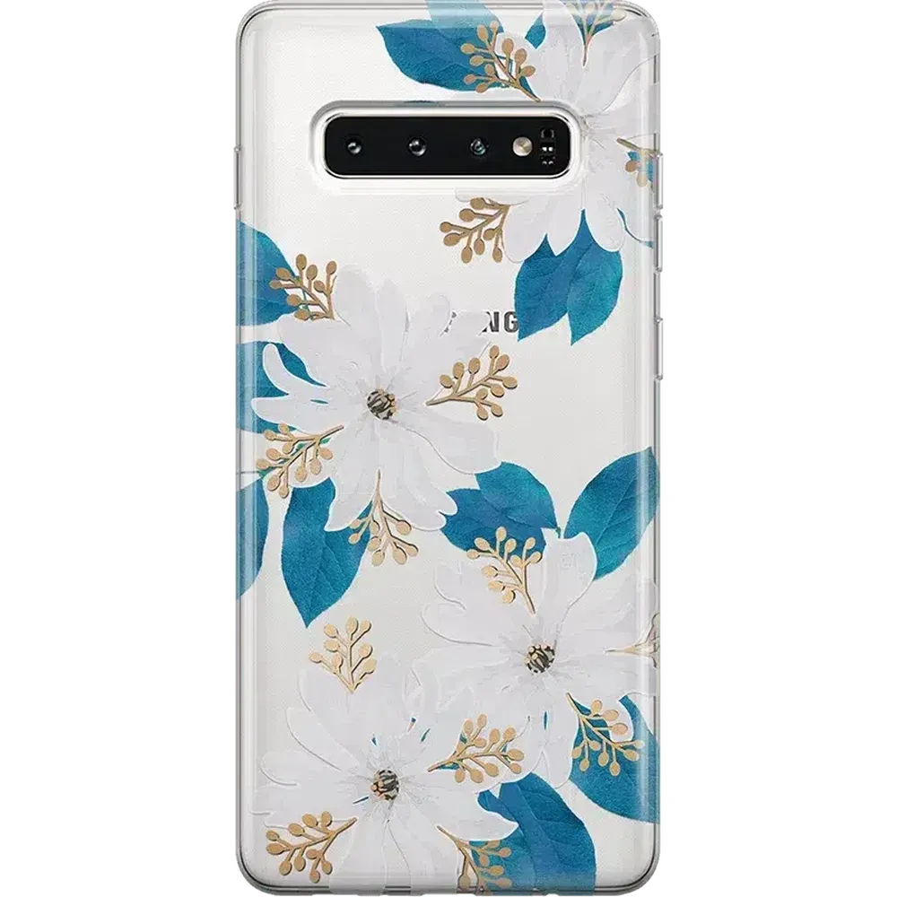#1 Best Seller: Blue and Gold Clear Floral Samsung Case  Stylish & Comfortable