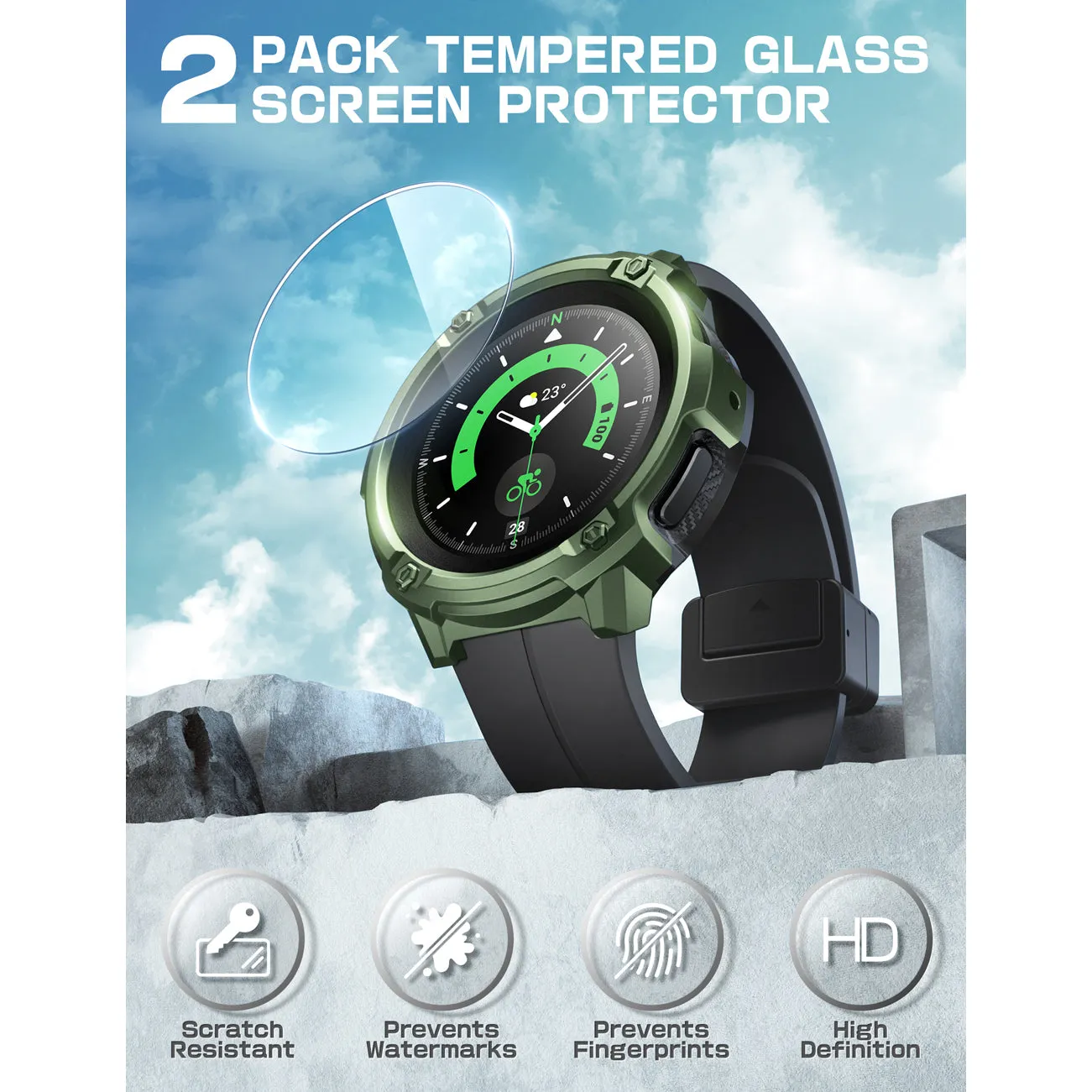 #1 Best Seller: Galaxy Watch5 Pro 45mm Unicorn Beetle Rugged Case with Glass Screen Protectors-Dark Green  Almost Gone!