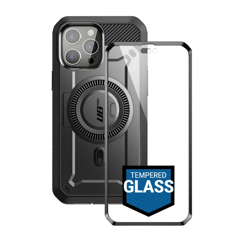 #1 Best Seller: iPhone 14 Pro Max 6.7 inch Unicorn Beetle PRO MAG Rugged Case with Tempered Glass-Black  Limited Stock!