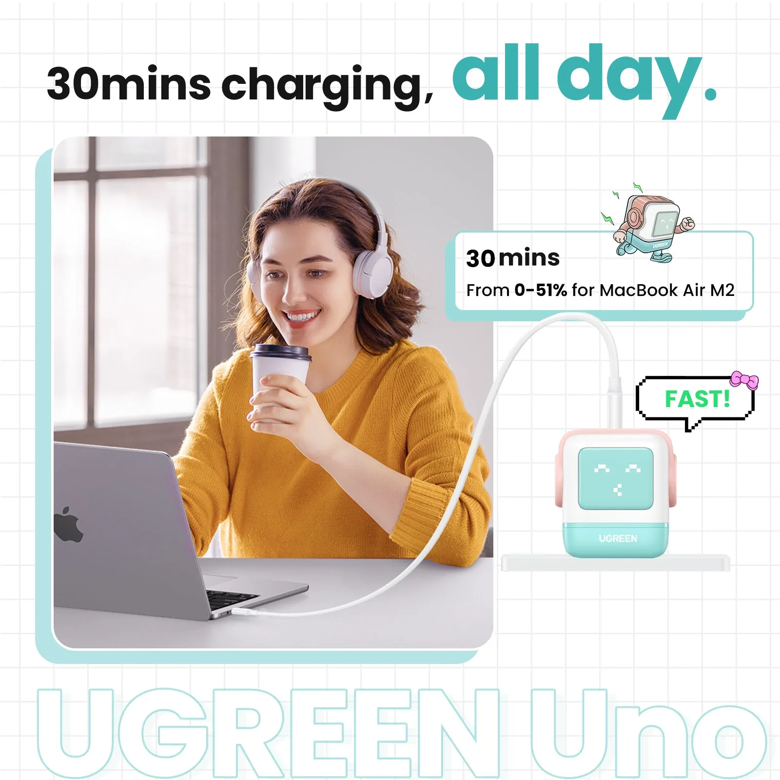#1 Best Seller: UGREEN Uno Charger 65W  (Cyan)  Limited Availability!
