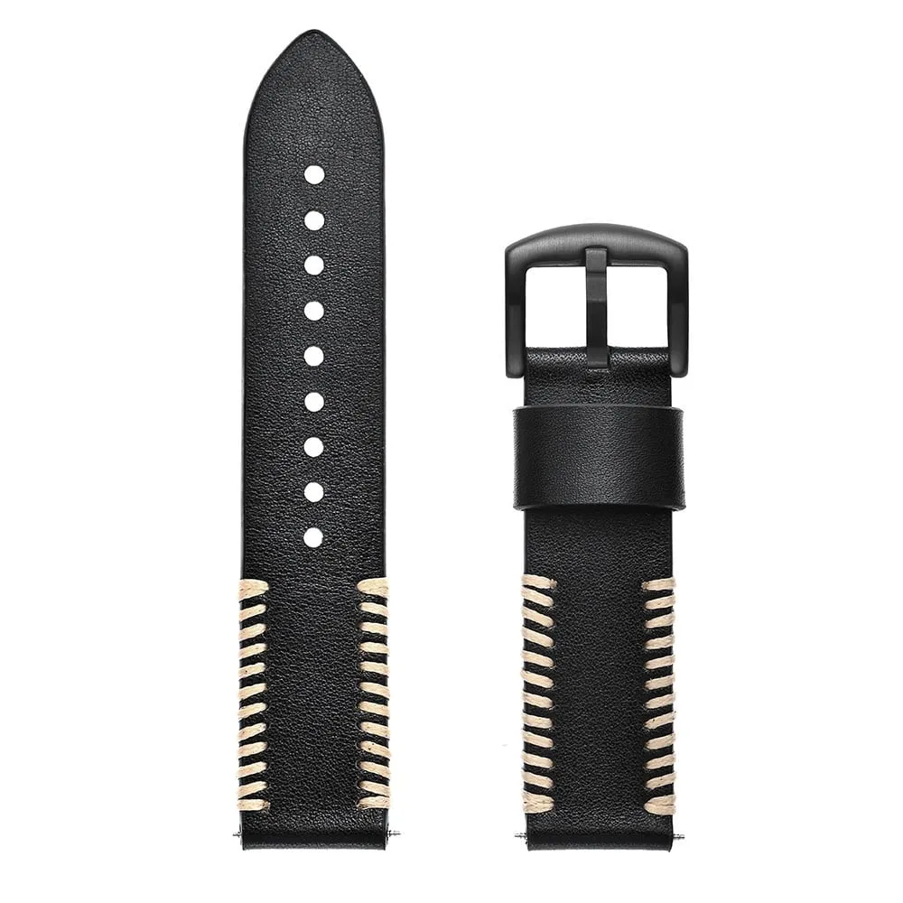 Affordable Luxury Amazfit GTS 4 Stitched Leather Strap (Black)  Limited Availability!