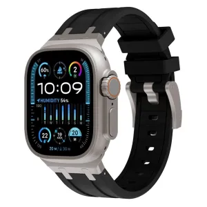 Affordable Luxury Apple Watch Luxury Liquid Silicone Strap (Black/Titanium)  Dont Miss Out!