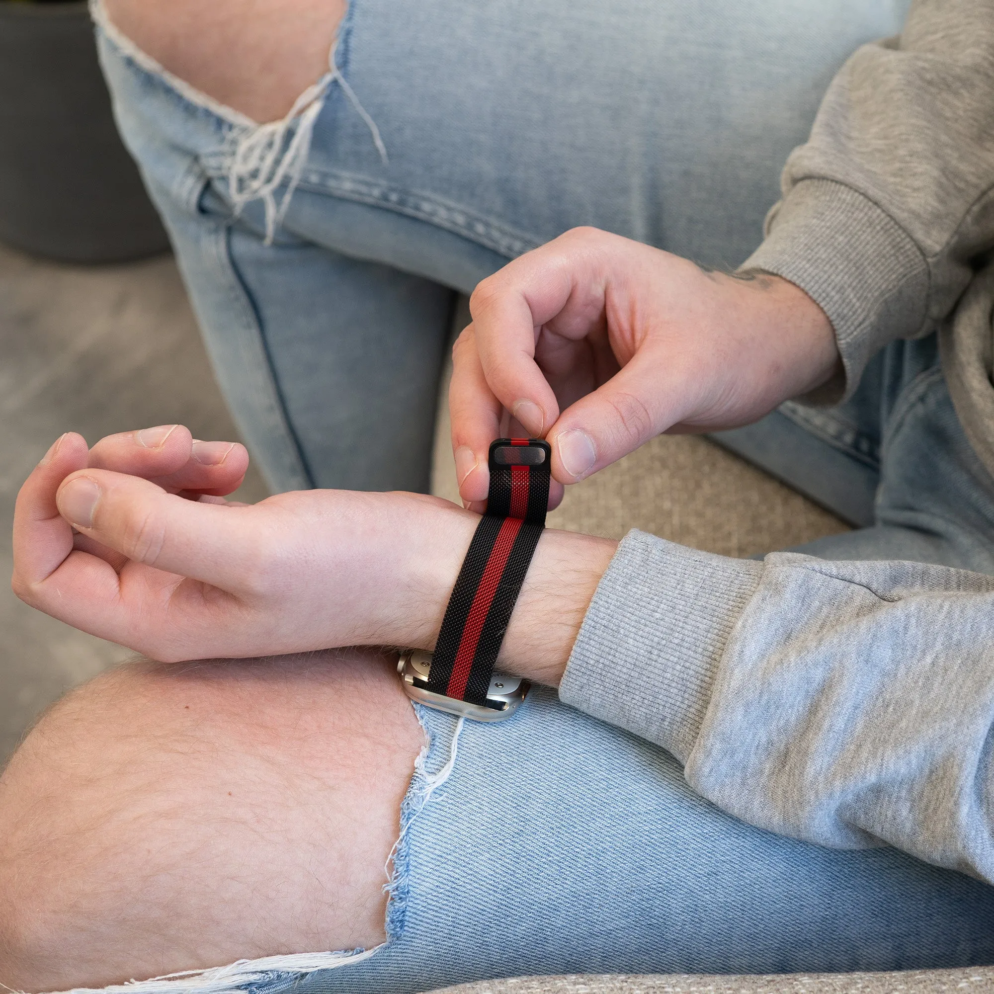 Affordable Luxury Apple Watch Milanese Strap (Black/Red)  Today Only!