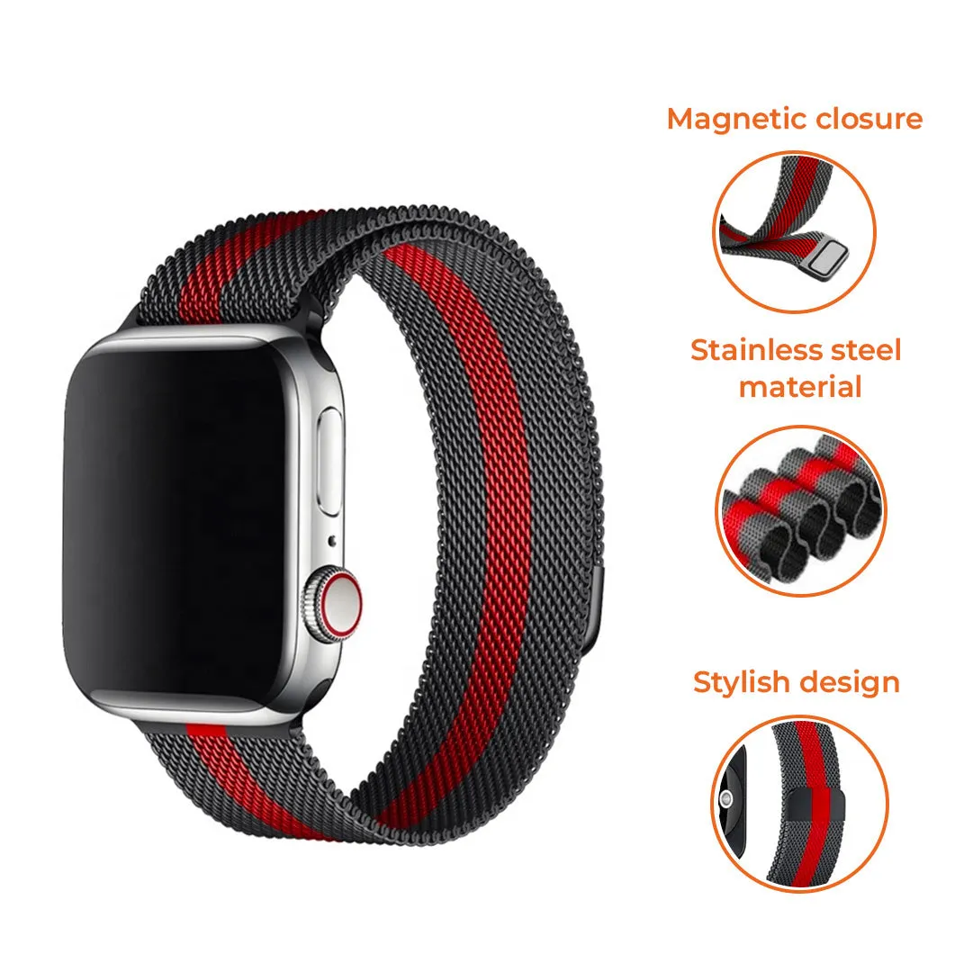 Affordable Luxury Apple Watch Milanese Strap (Black/Red)  Today Only!