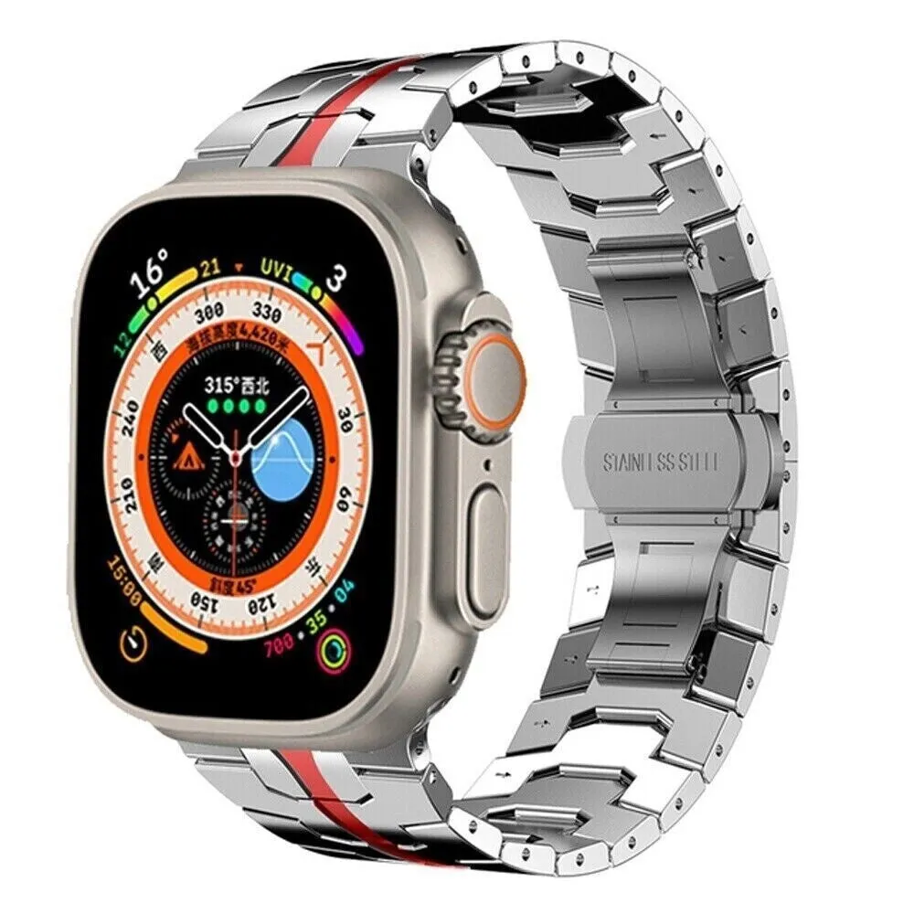 Affordable Luxury Apple Watch Steel Iron Strap (Silver/Red)  Limited Release!