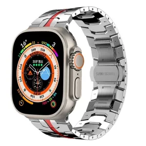 Affordable Luxury Apple Watch Steel Iron Strap (Silver/Red)  Limited Release!