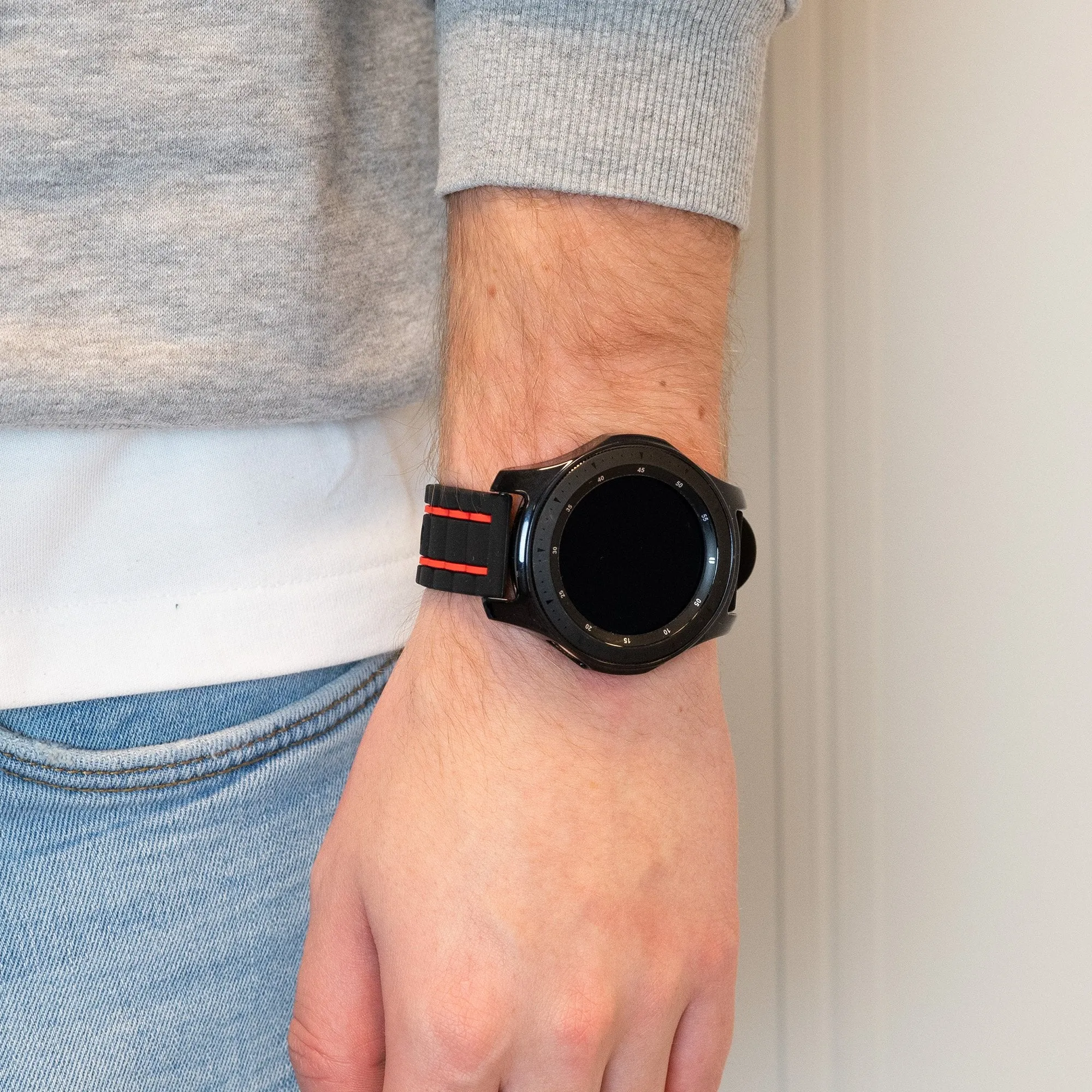 Affordable Luxury Bandz Redmi Watch 5 Active Striped Sport Strap (Black/Red)  Today Only!