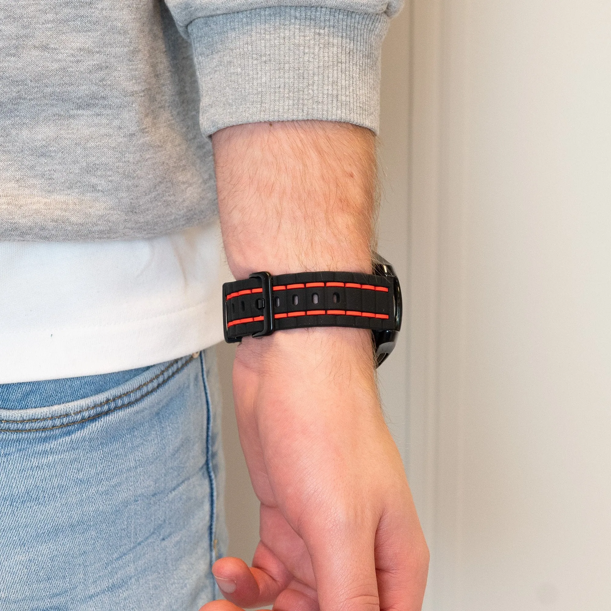 Affordable Luxury Bandz Redmi Watch 5 Active Striped Sport Strap (Black/Red)  Today Only!