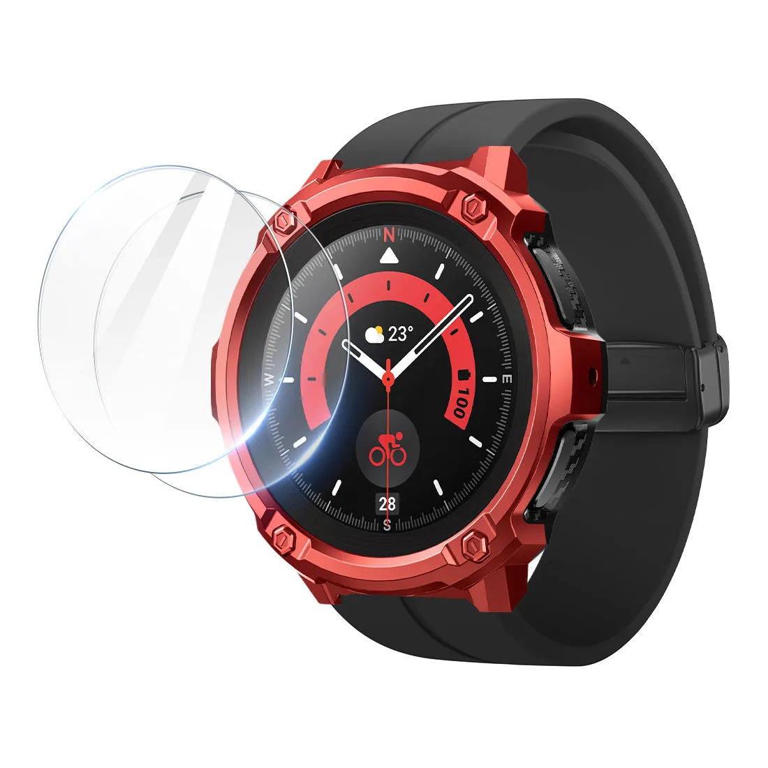 Affordable Luxury Galaxy Watch5 Pro 45mm Unicorn Beetle Rugged Case with Glass Screen Protectors-Metallic Red  Ends Soon!