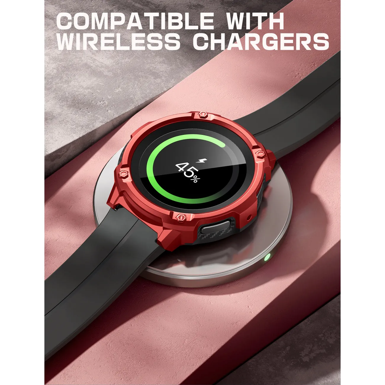 Affordable Luxury Galaxy Watch5 Pro 45mm Unicorn Beetle Rugged Case with Glass Screen Protectors-Metallic Red  Ends Soon!