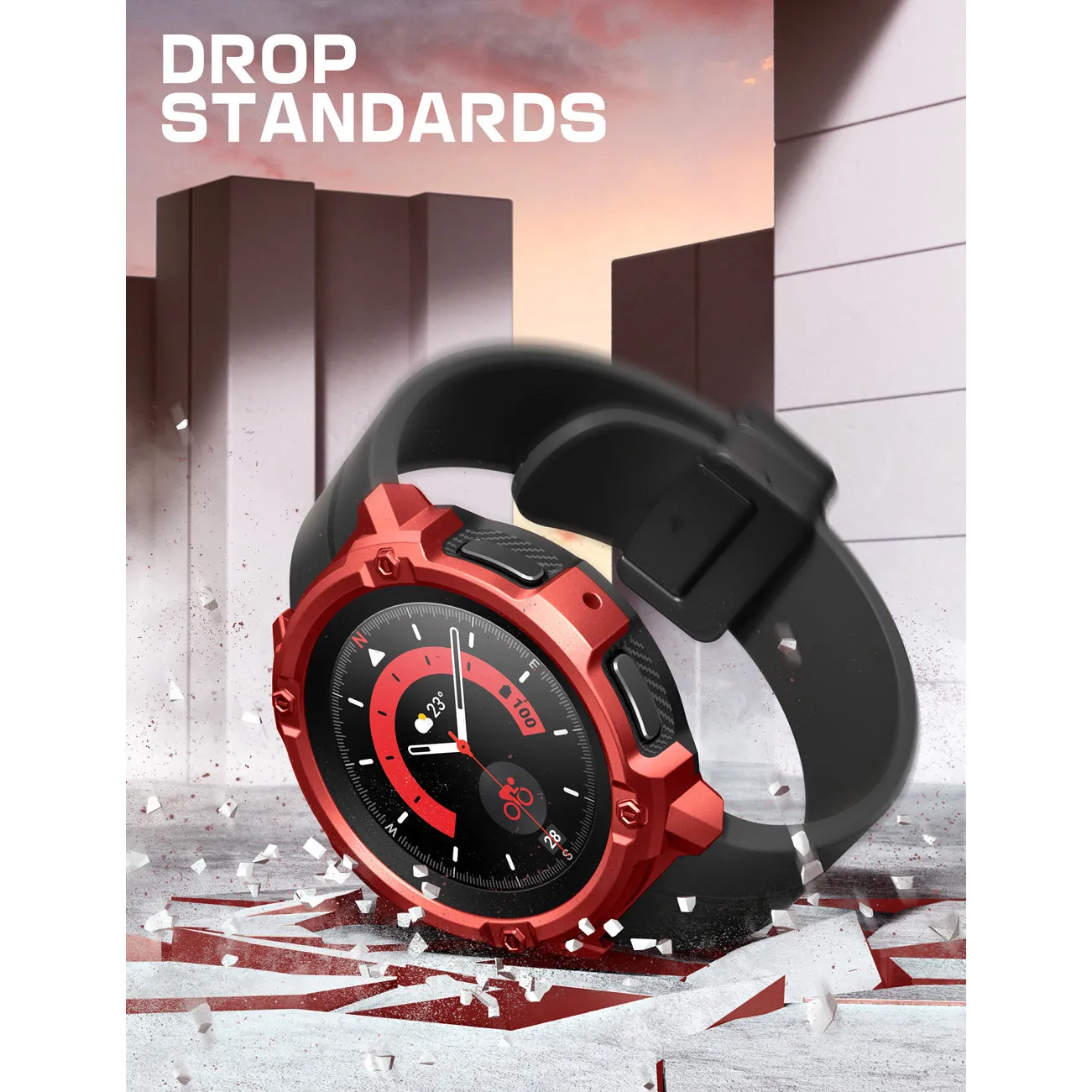 Affordable Luxury Galaxy Watch5 Pro 45mm Unicorn Beetle Rugged Case with Glass Screen Protectors-Metallic Red  Ends Soon!