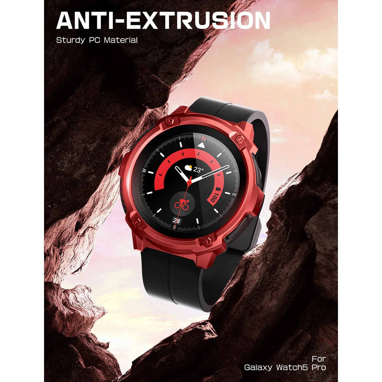 Affordable Luxury Galaxy Watch5 Pro 45mm Unicorn Beetle Rugged Case with Glass Screen Protectors-Metallic Red  Ends Soon!