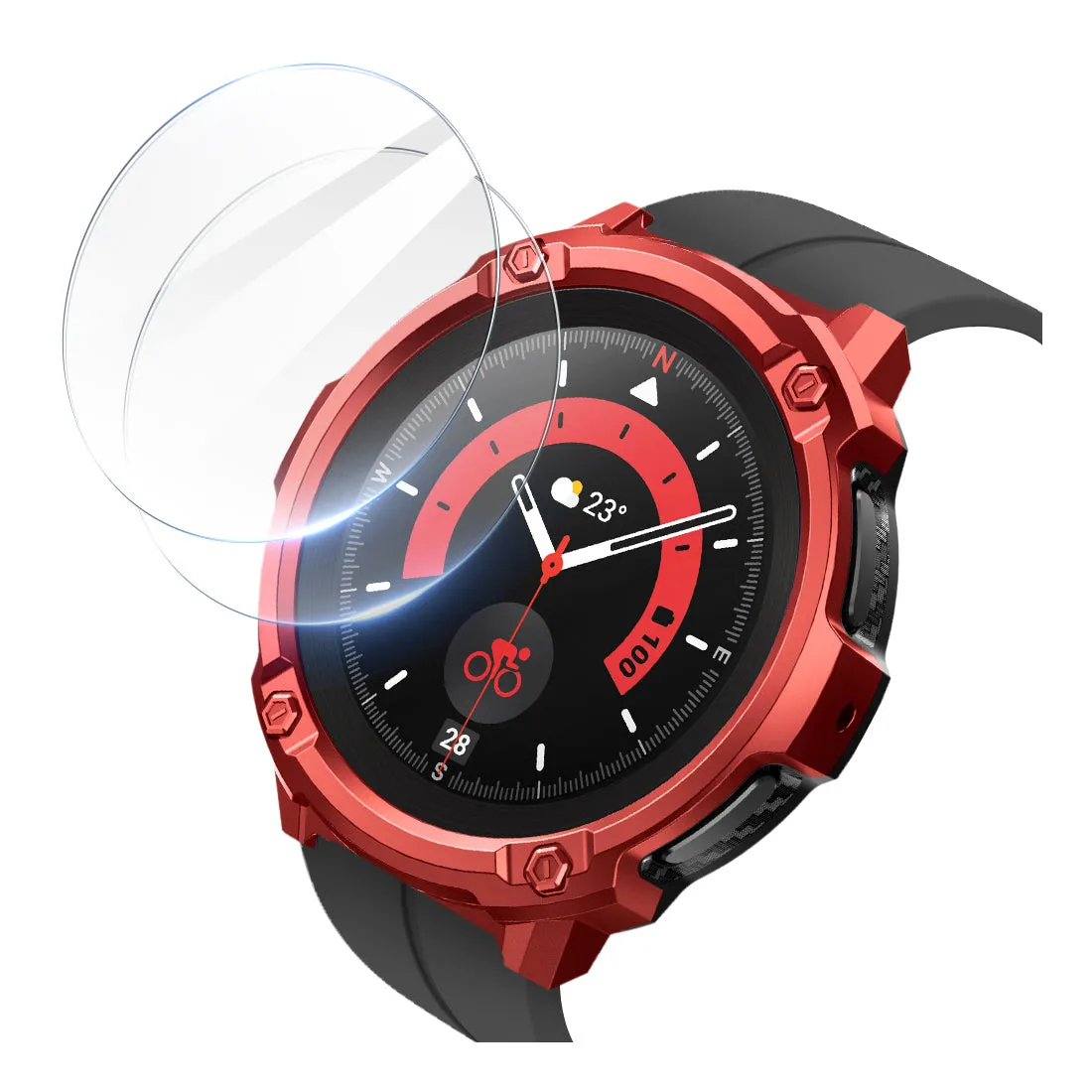 Affordable Luxury Galaxy Watch5 Pro 45mm Unicorn Beetle Rugged Case with Glass Screen Protectors-Metallic Red  Ends Soon!