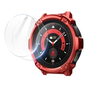 Affordable Luxury Galaxy Watch5 Pro 45mm Unicorn Beetle Rugged Case with Glass Screen Protectors-Metallic Red  Ends Soon!
