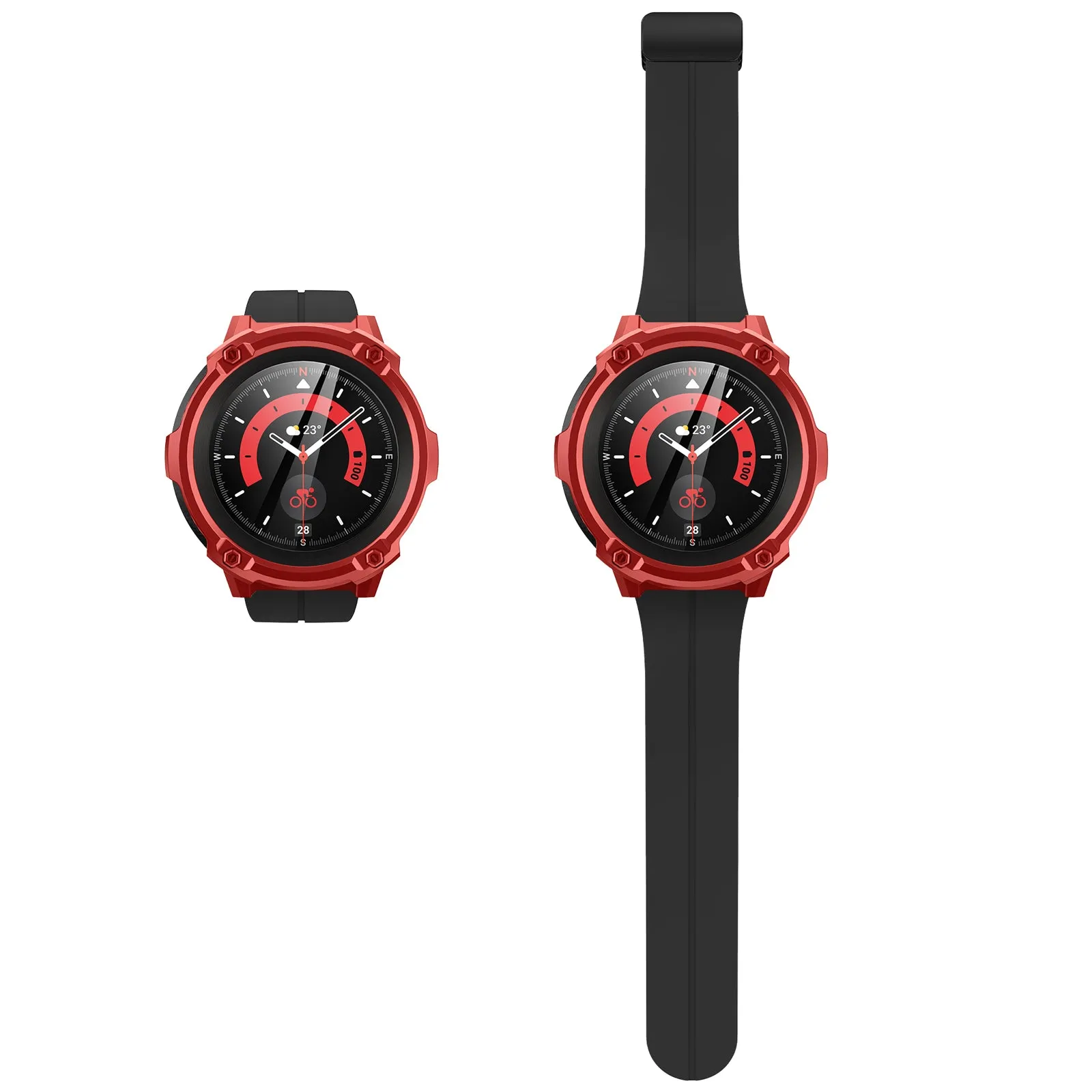 Affordable Luxury Galaxy Watch5 Pro 45mm Unicorn Beetle Rugged Case with Glass Screen Protectors-Metallic Red  Ends Soon!
