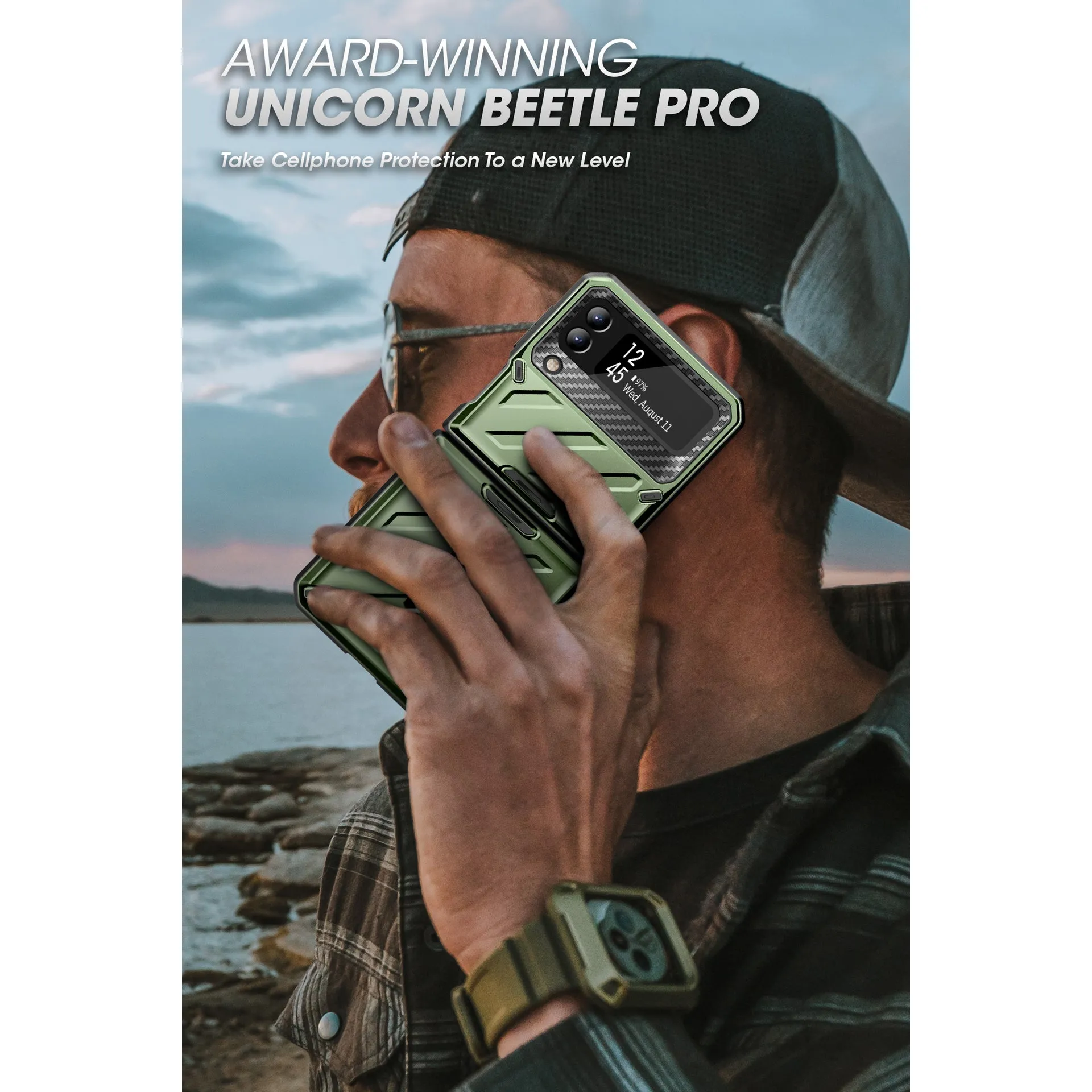 Affordable Luxury Galaxy Z Flip4 Unicorn Beetle PRO Rugged Case with Belt Clip-Dark Green  Limited Release!