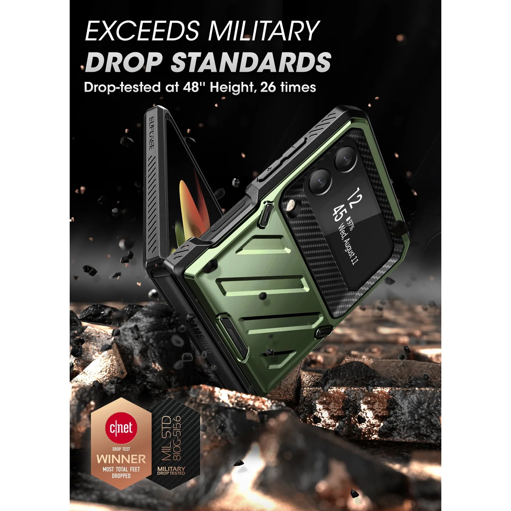 Affordable Luxury Galaxy Z Flip4 Unicorn Beetle PRO Rugged Case with Belt Clip-Dark Green  Limited Release!