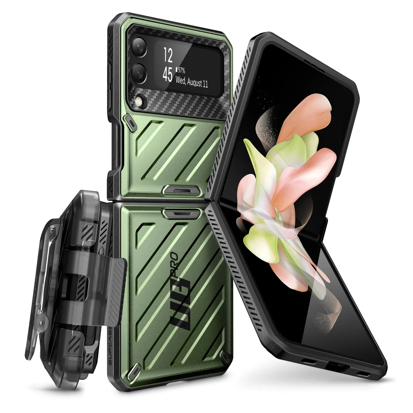 Affordable Luxury Galaxy Z Flip4 Unicorn Beetle PRO Rugged Case with Belt Clip-Dark Green  Limited Release!