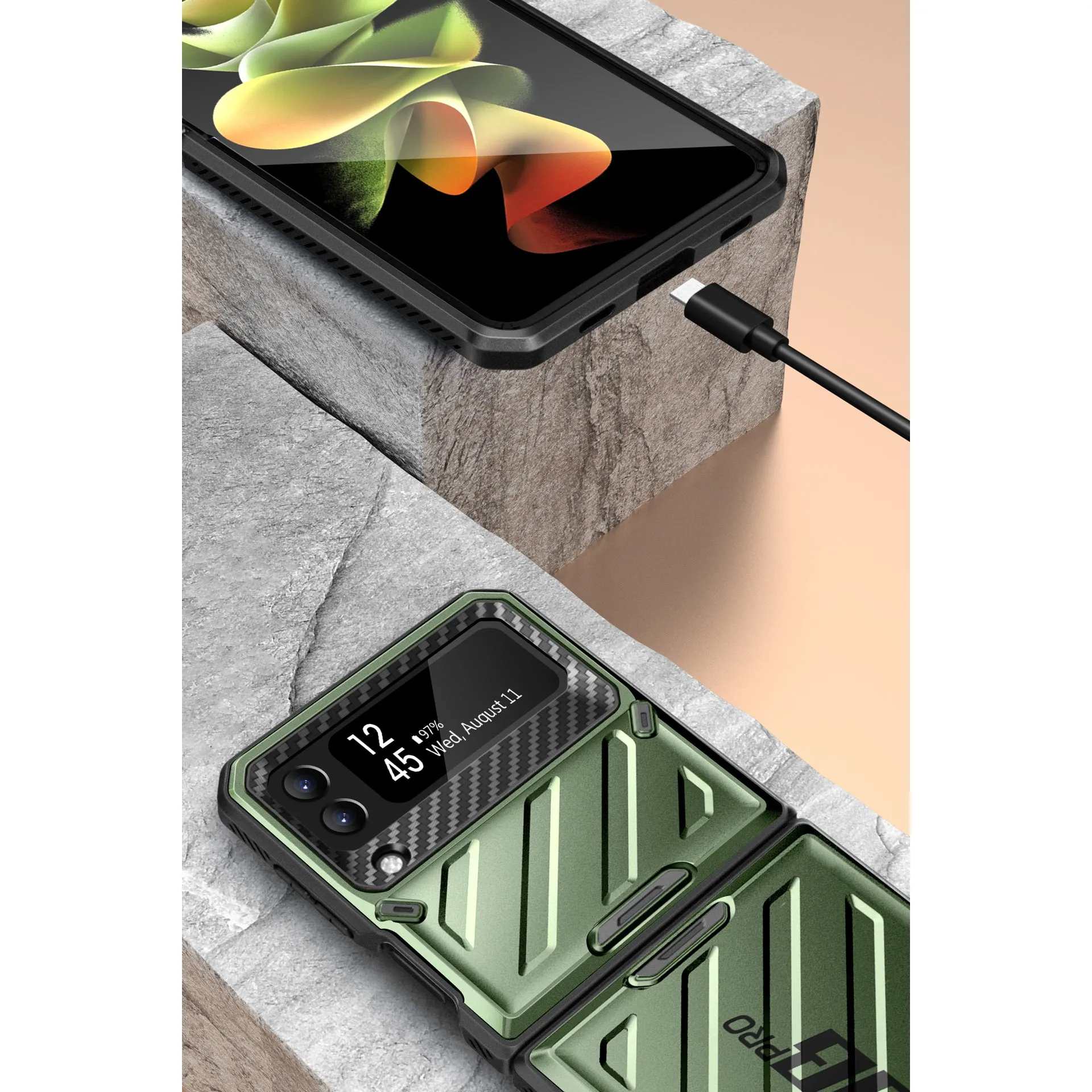 Affordable Luxury Galaxy Z Flip4 Unicorn Beetle PRO Rugged Case with Belt Clip-Dark Green  Limited Release!