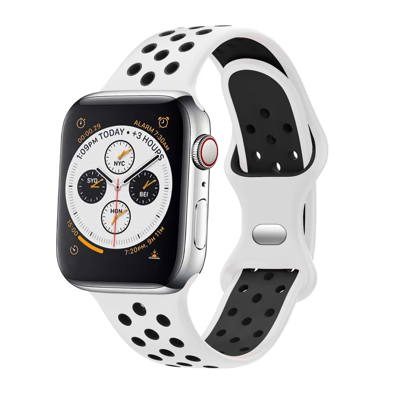 Best-Selling Apple Watch Sport Strap Classic (White/Black)  Stylish & Comfortable