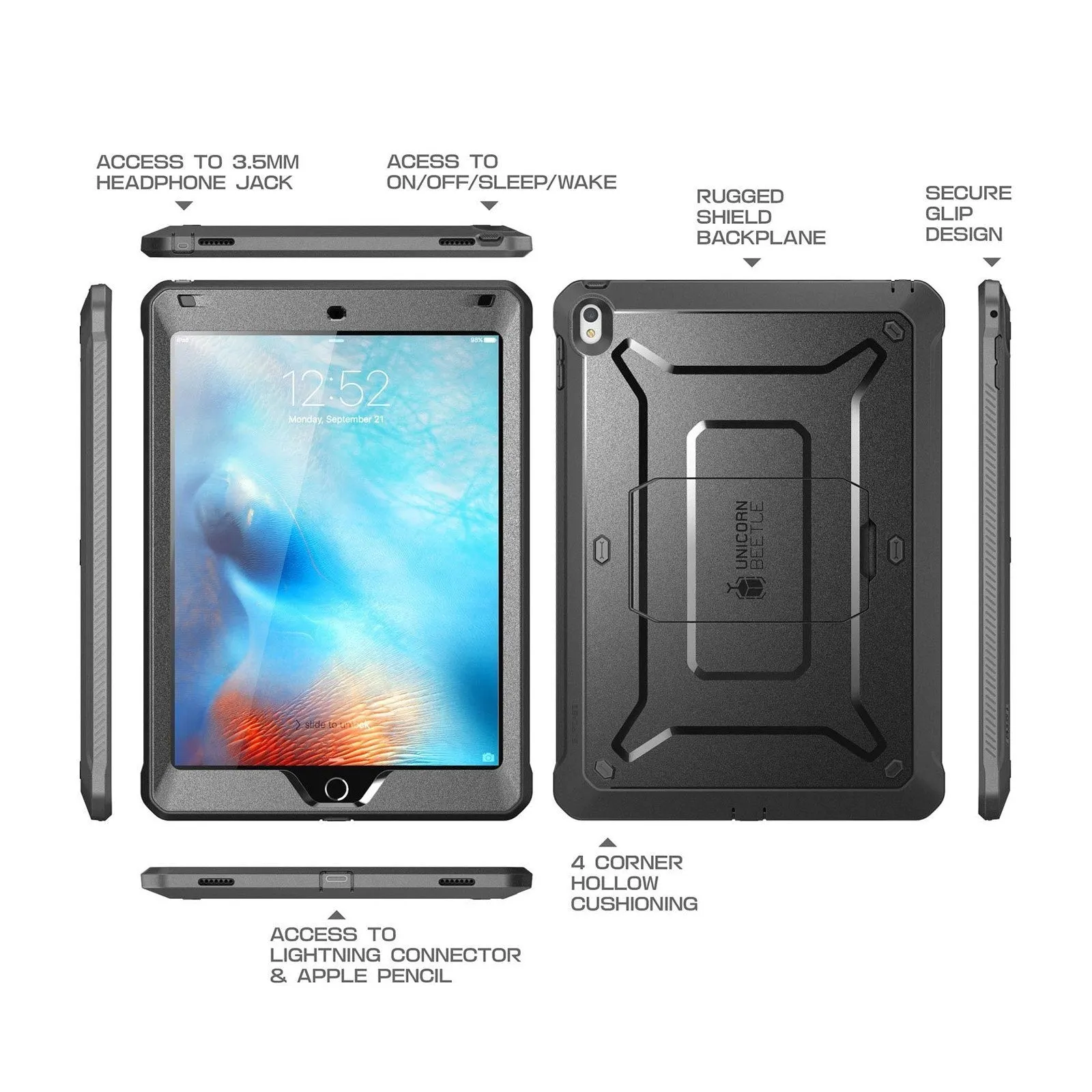 Best-Selling iPad Pro 9.7 inch (2016) Unicorn Beetle Pro Full Body Rugged  Case with Screen Protector-Black  Last Few Pieces!