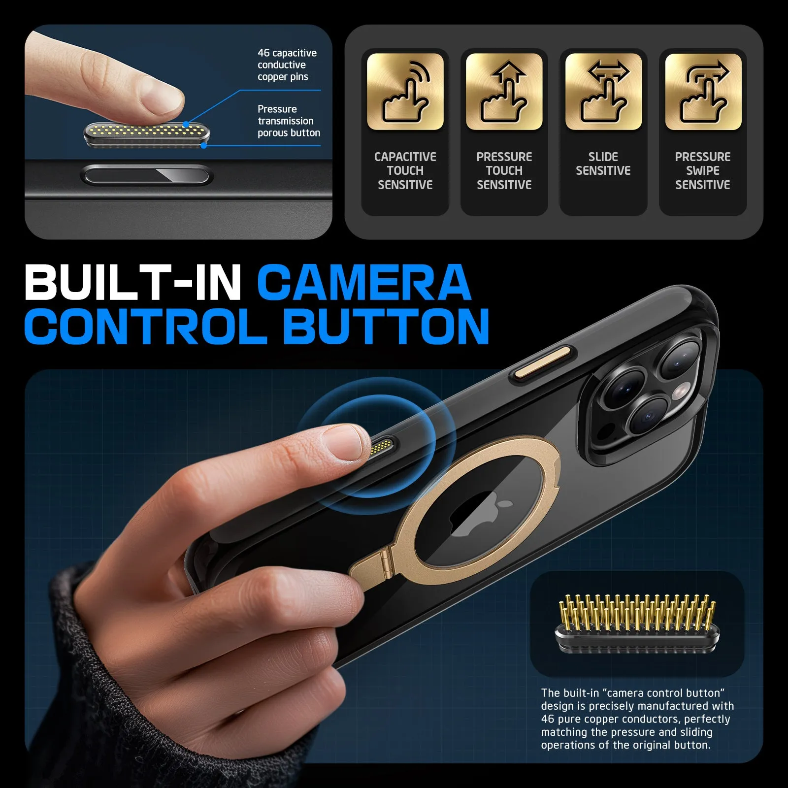 Best-Selling iPhone 16 Pro 6.3 inch Unicorn Beetle MAG Stand Slim Clear MagSafe Camera Control Button Case-Gold  Today Only!