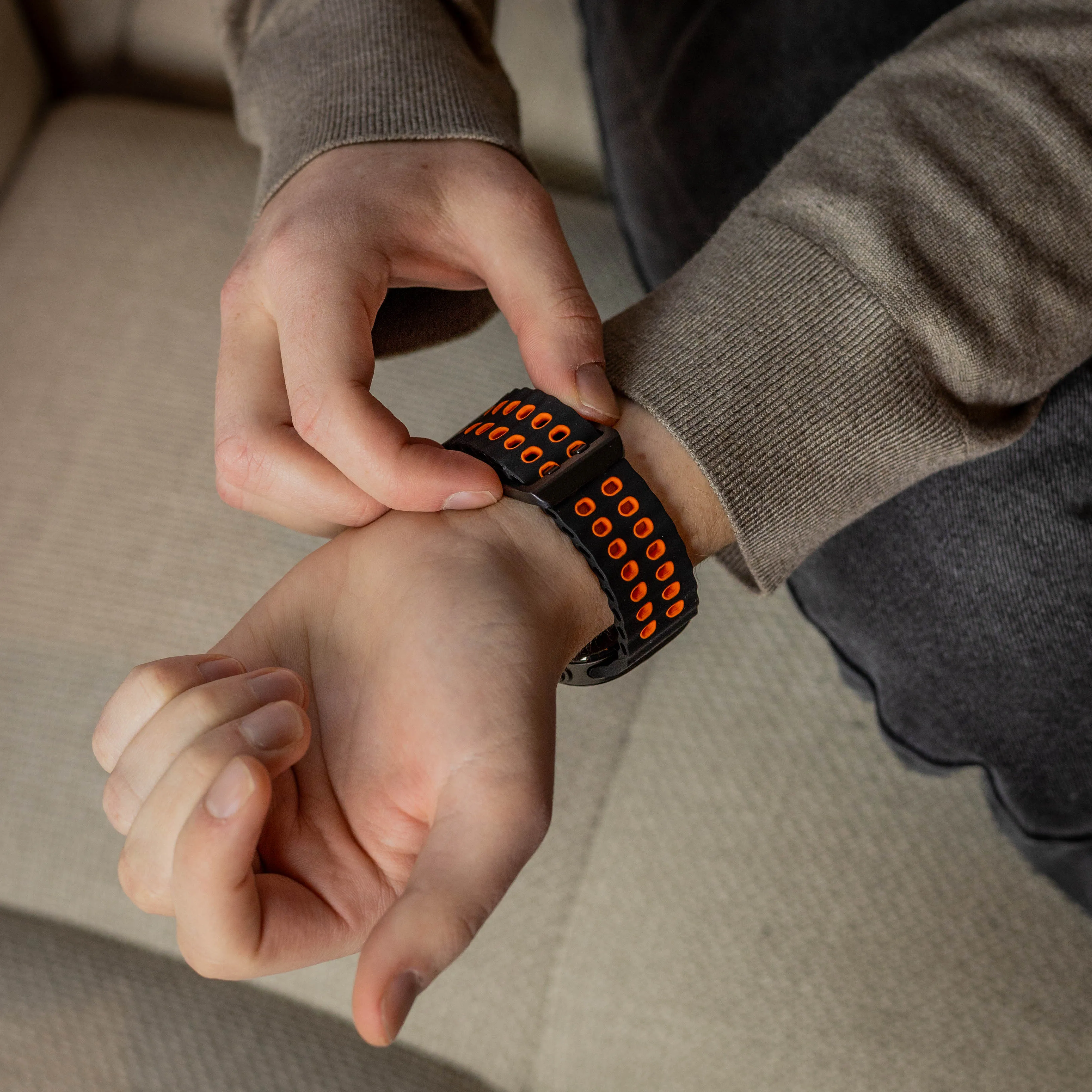 Best-Selling Samsung Galaxy Watch Ultra Wave Silicone Strap (Black/Orange)  Limited Availability!