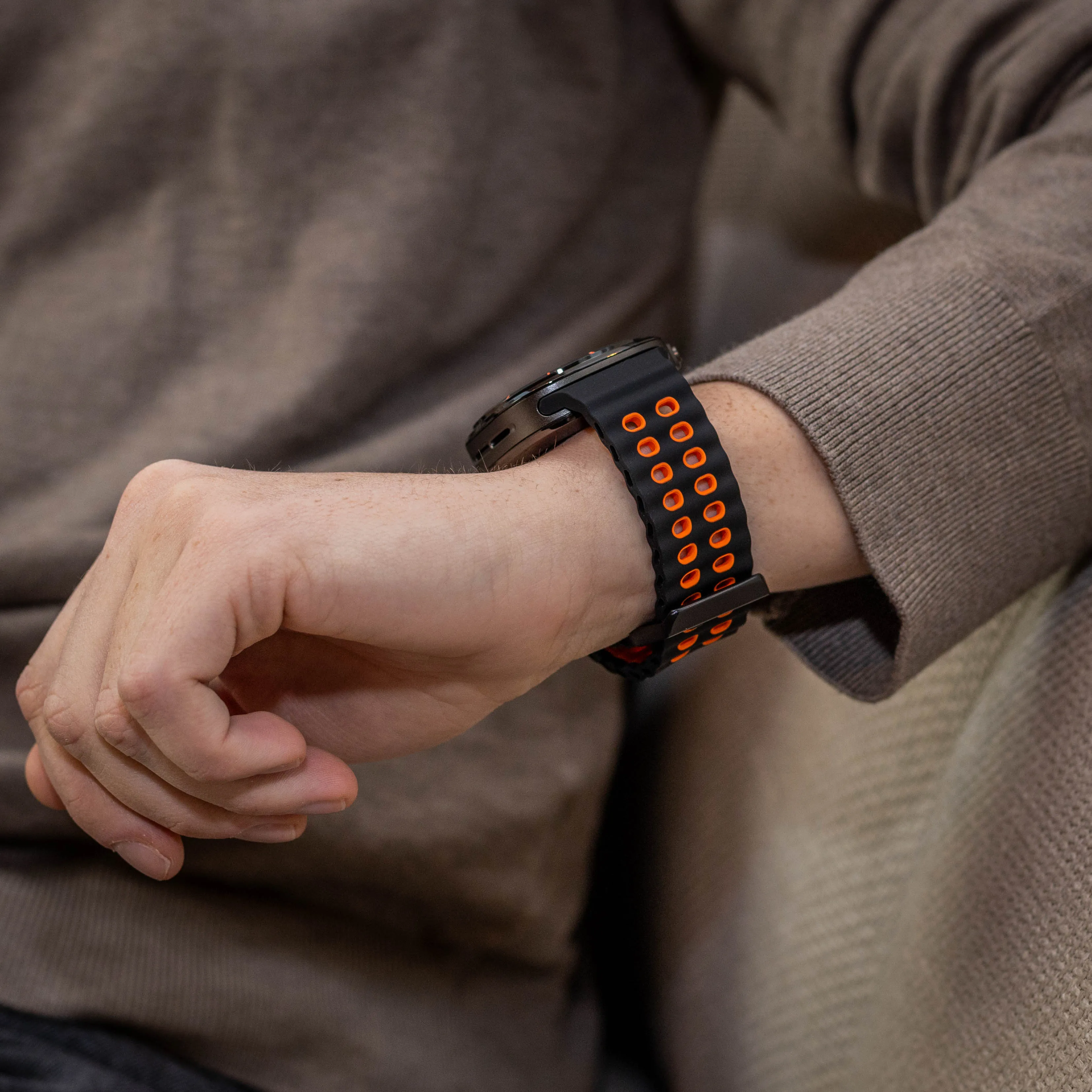 Best-Selling Samsung Galaxy Watch Ultra Wave Silicone Strap (Black/Orange)  Limited Availability!