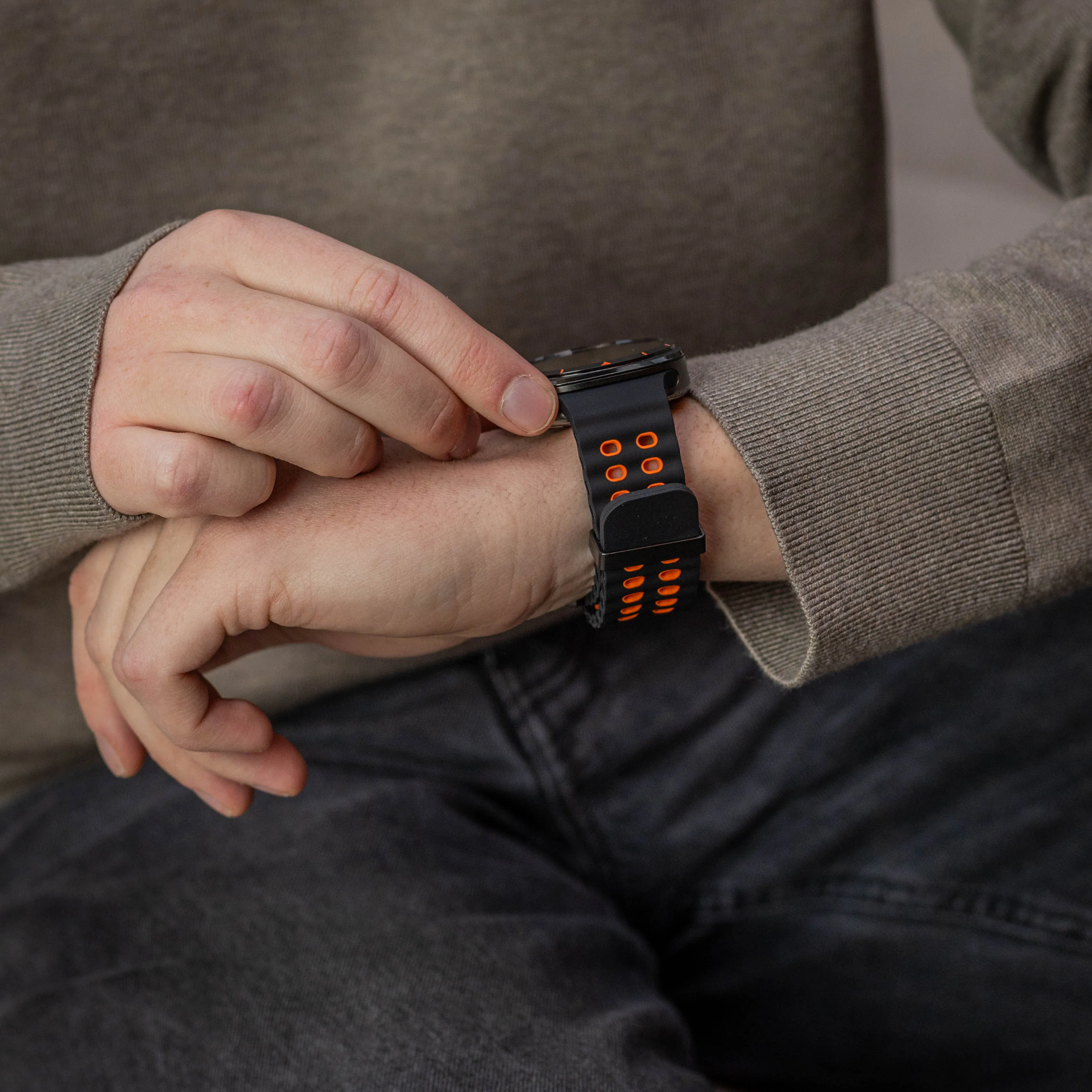 Best-Selling Samsung Galaxy Watch Ultra Wave Silicone Strap (Black/Orange)  Limited Availability!