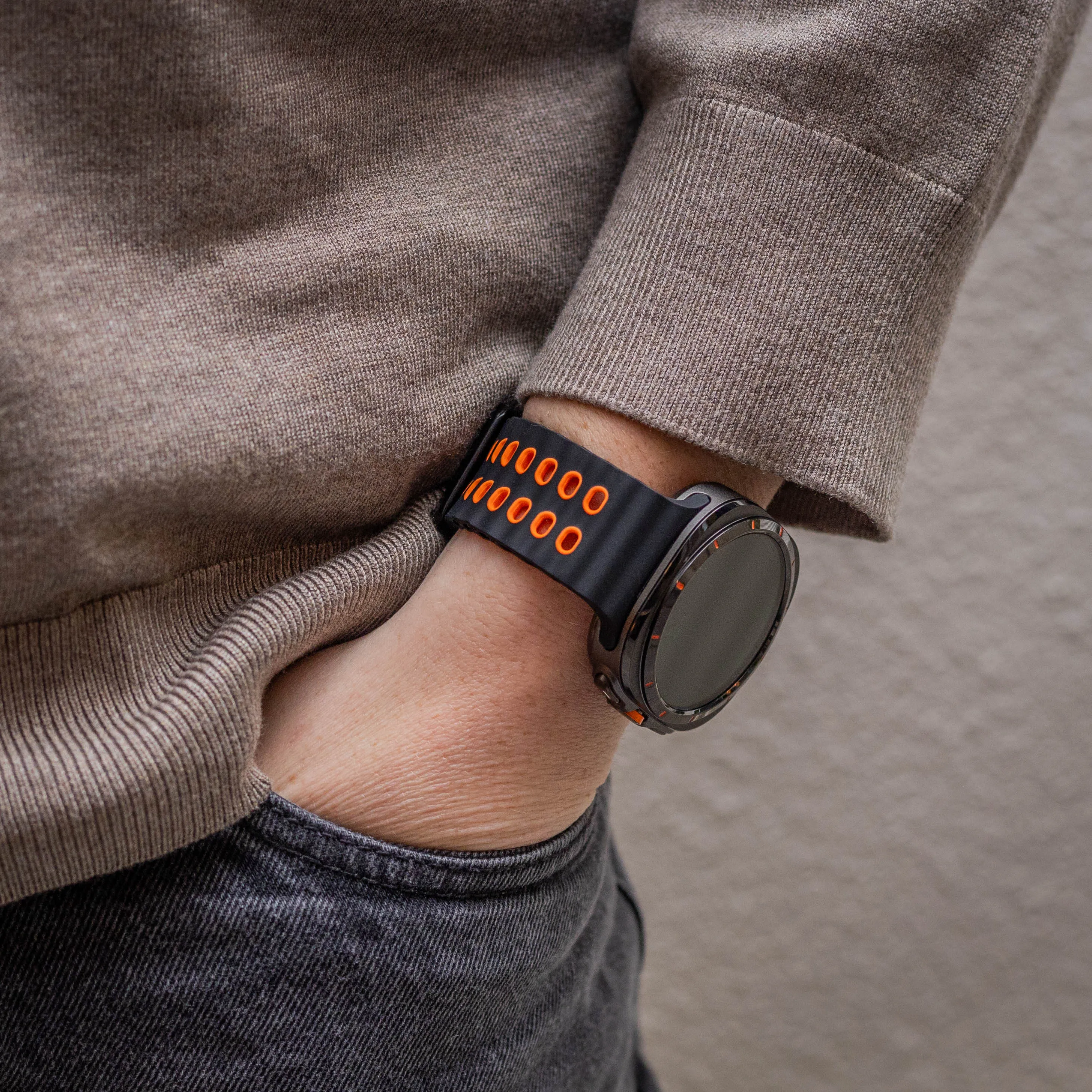 Best-Selling Samsung Galaxy Watch Ultra Wave Silicone Strap (Black/Orange)  Limited Availability!