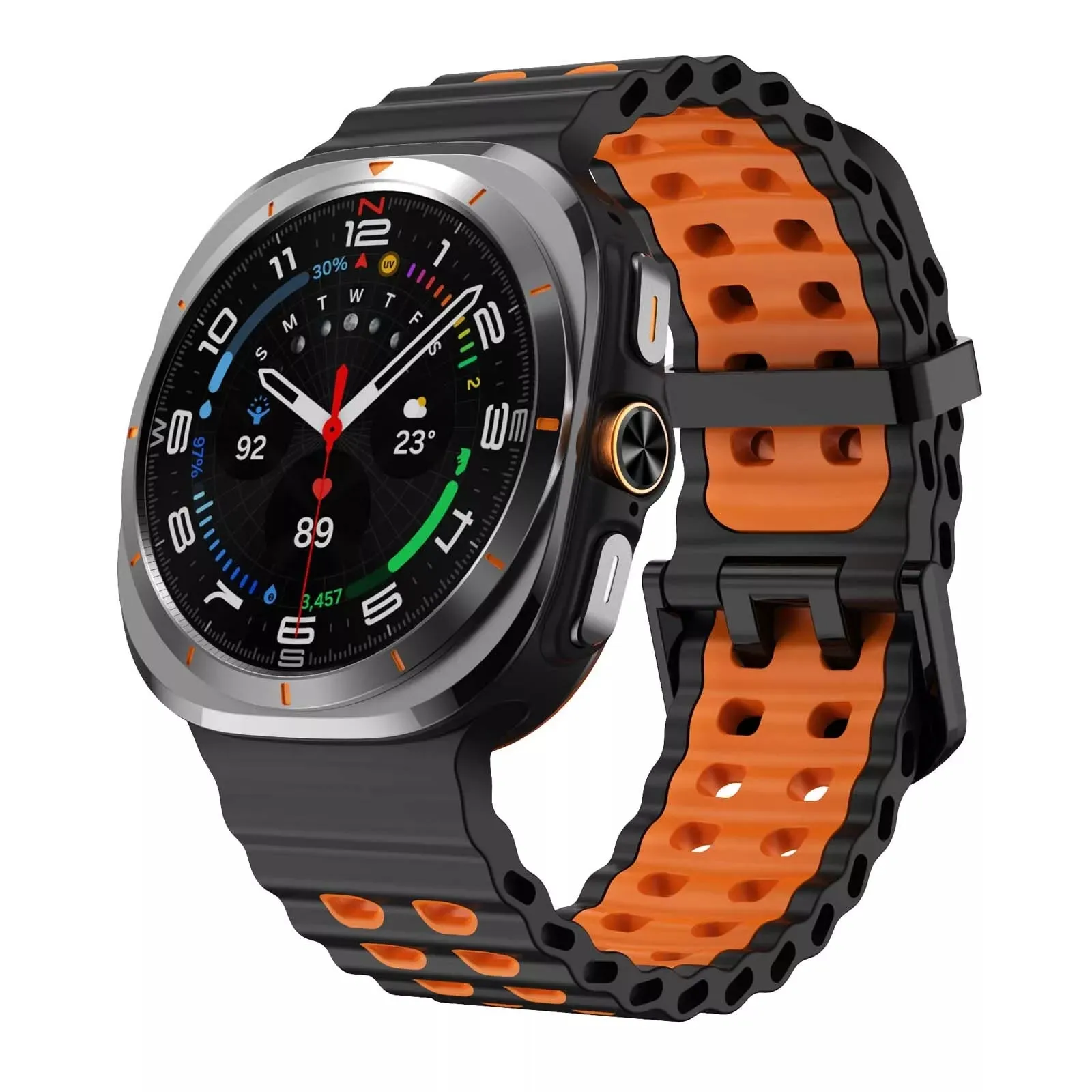 Best-Selling Samsung Galaxy Watch Ultra Wave Silicone Strap (Black/Orange)  Limited Availability!