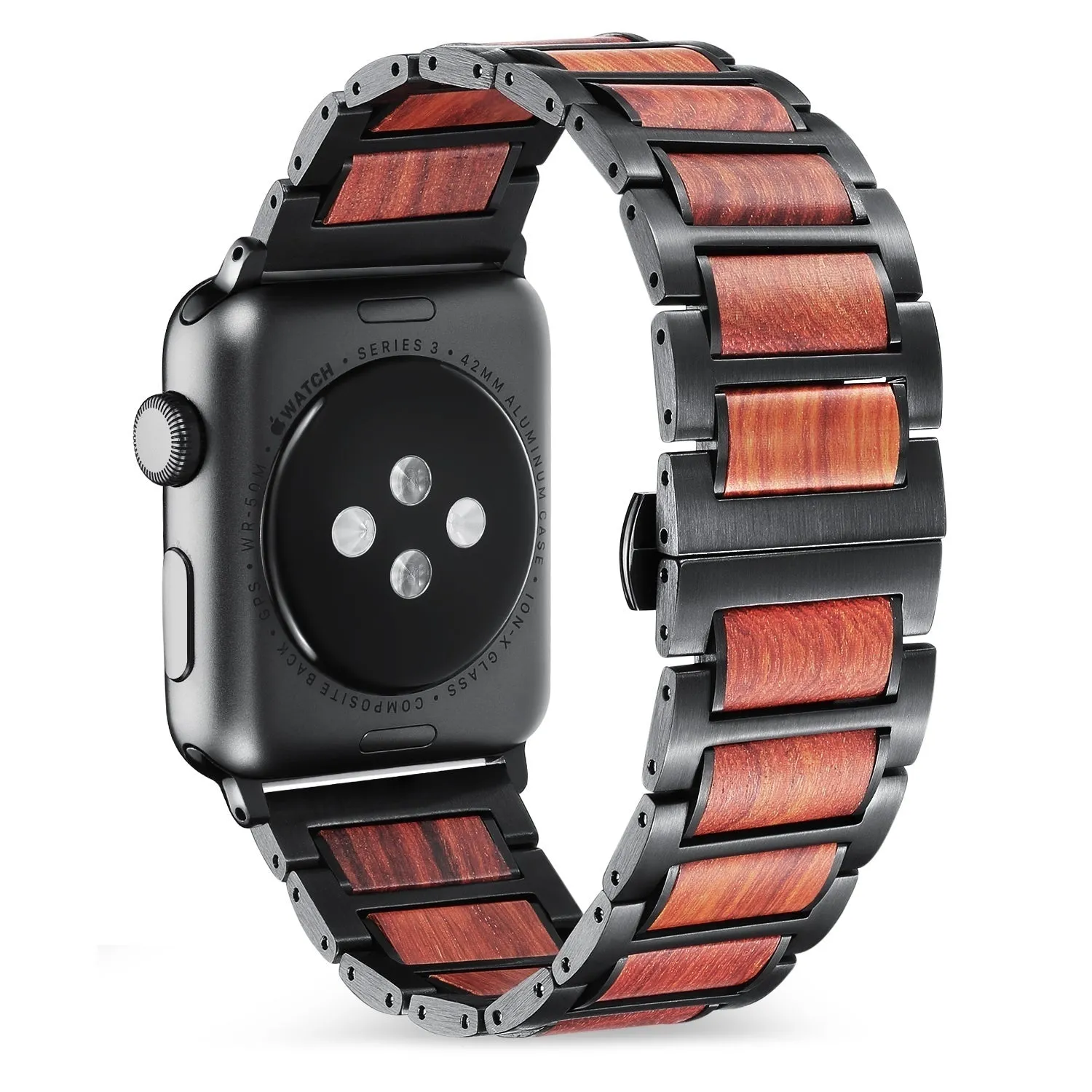 Bestseller Apple Watch Steel/Wood Strap (Black/Brown)  Today Only!