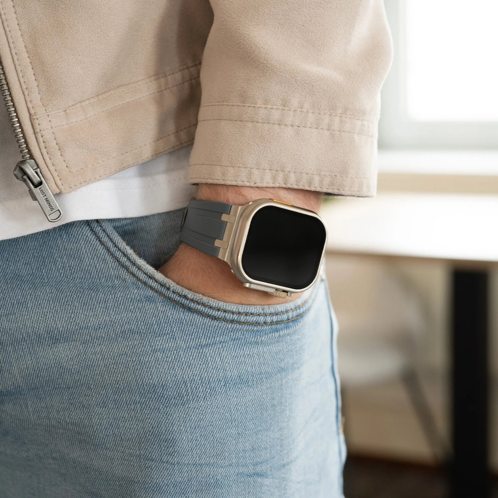 BestSelling Apple Watch Luxury Liquid Silicone Strap (Dark Grey/Silver)  Last Few Pieces!
