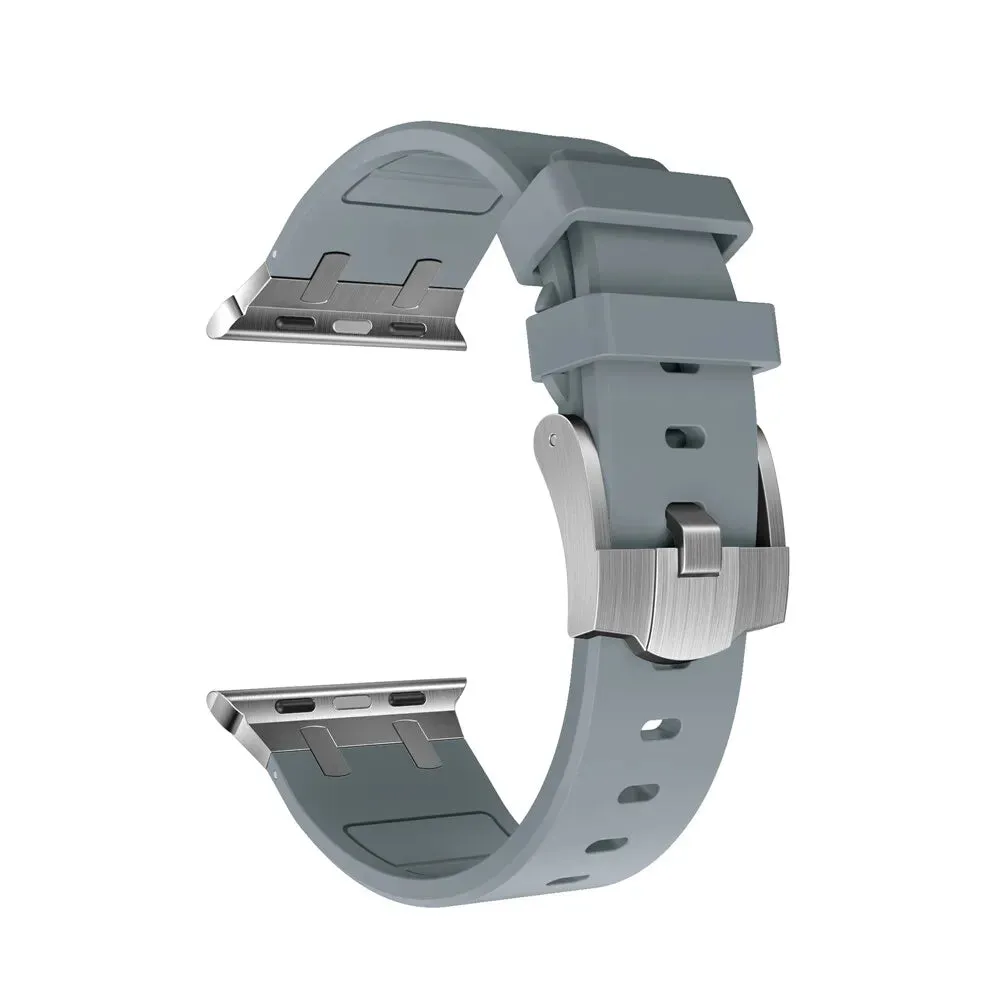 BestSelling Apple Watch Luxury Liquid Silicone Strap (Dark Grey/Silver)  Last Few Pieces!