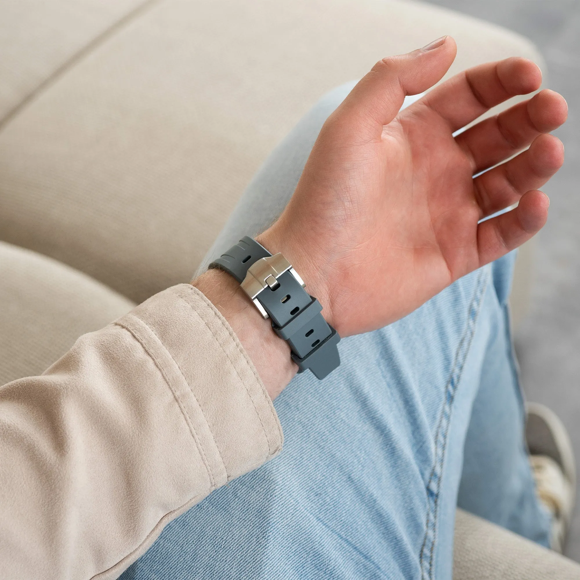 BestSelling Apple Watch Luxury Liquid Silicone Strap (Dark Grey/Silver)  Last Few Pieces!