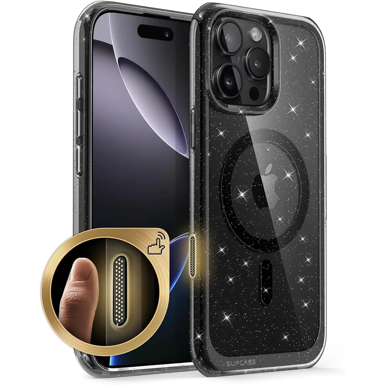 BestSelling iPhone 16 Pro 6.3 inch Unicorn Beetle MAG Slim Clear MagSafe Camera Control Button Case-Glitter Black  Stylish & Comfortable
