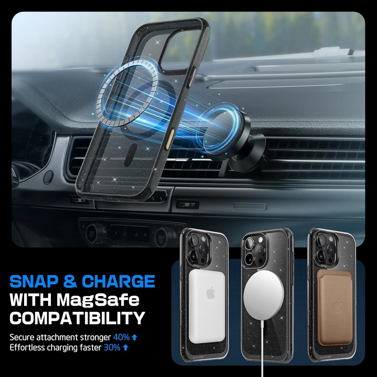 BestSelling iPhone 16 Pro 6.3 inch Unicorn Beetle MAG Slim Clear MagSafe Camera Control Button Case-Glitter Black  Stylish & Comfortable