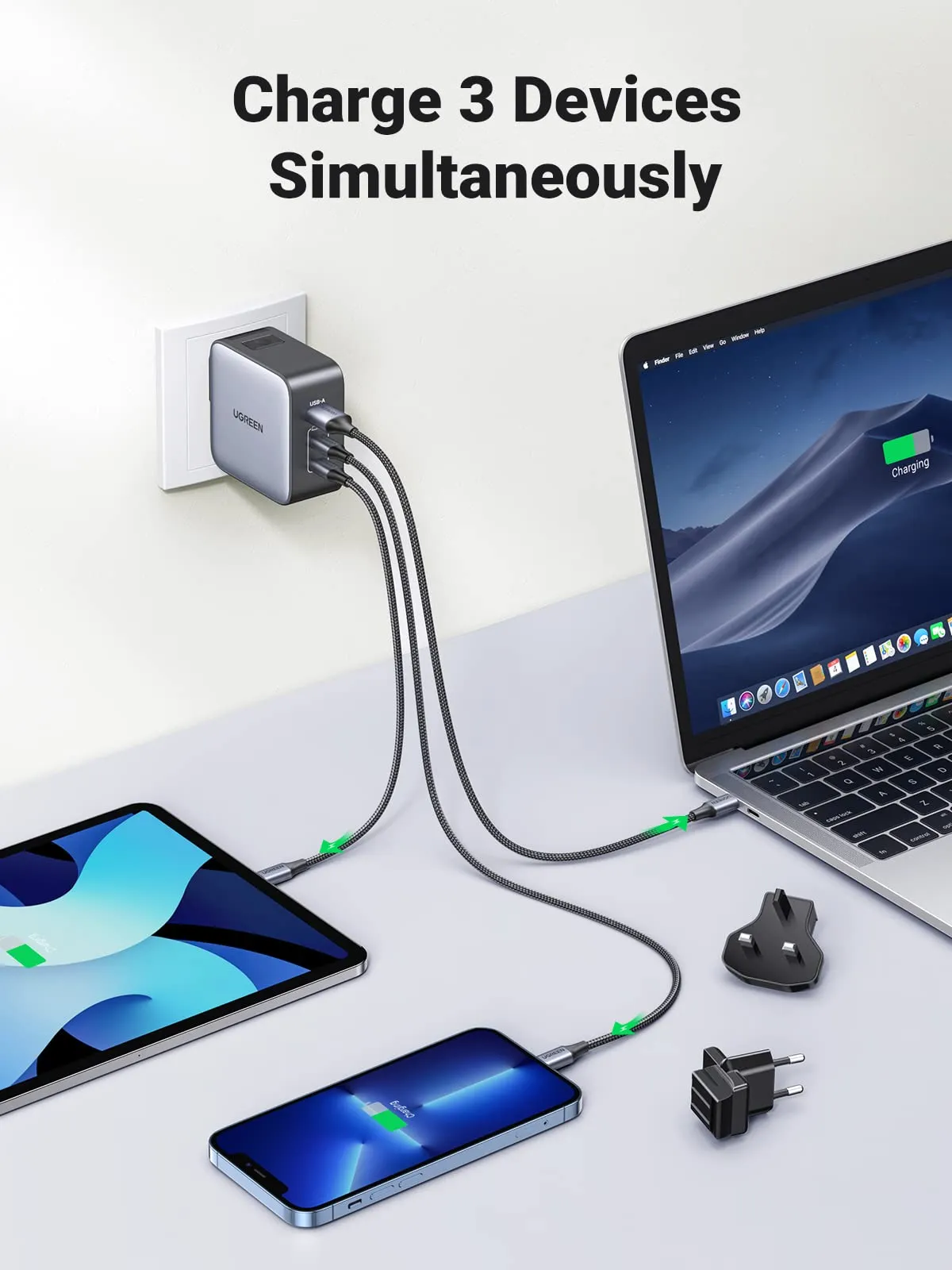 BestSelling UGREEN 65W Nexode GaN USB C 3-Port iphone Charger With US/UK/EU Plug for Travel  Limited Stock!