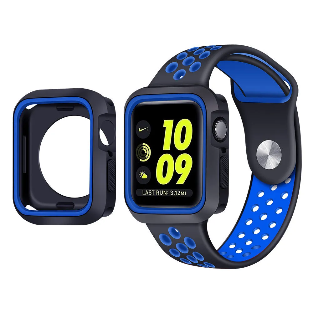 Clearance Price Apple Watch 7 Sport Strap   TPU Case (Black/Blue)  Limited Availability!