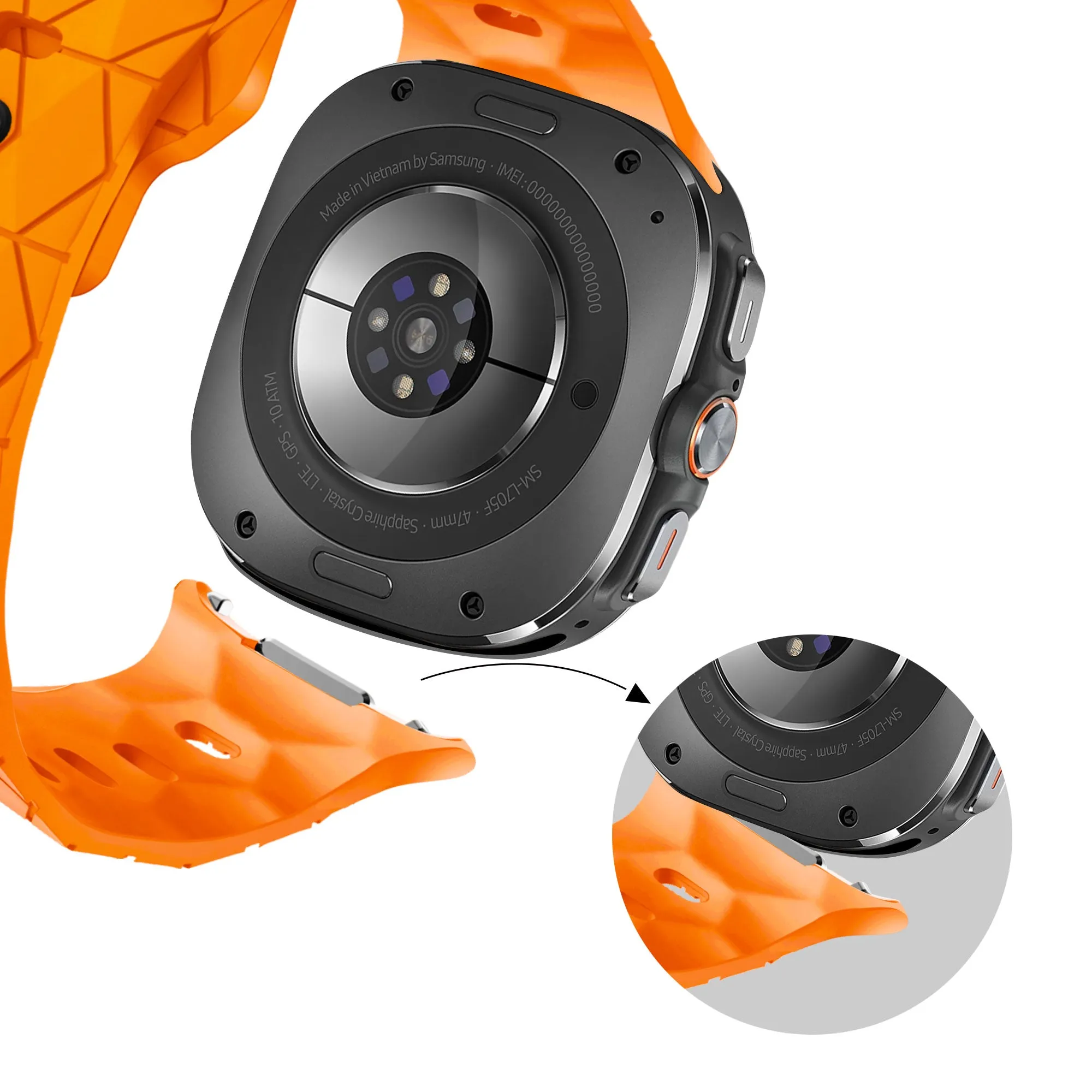 Clearance Price Bandz Samsung Galaxy Watch Ultra Silicone Strap 'Hexagons' (Orange)  Dont Miss Out!