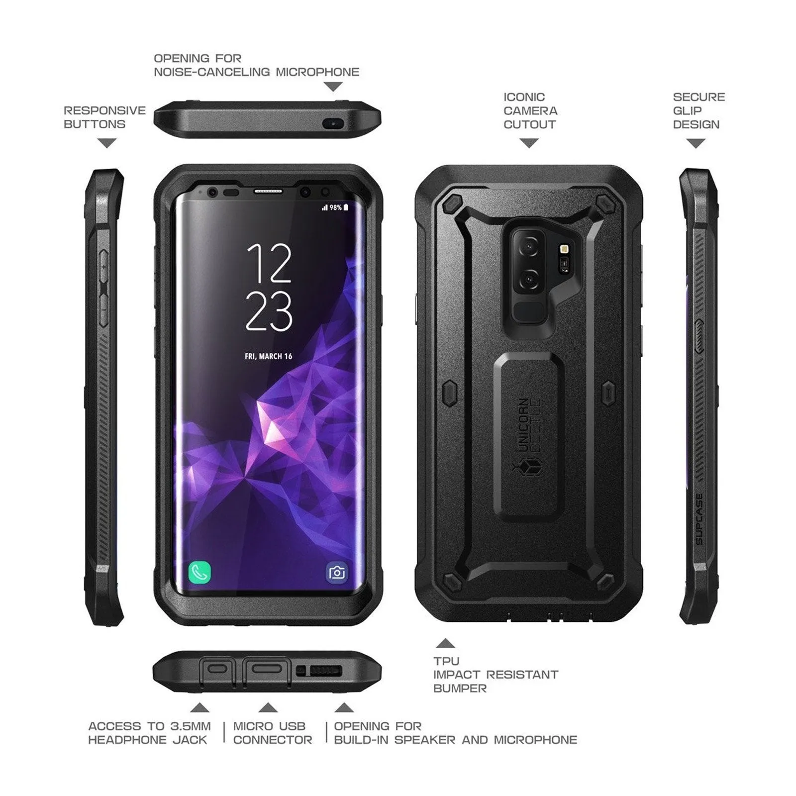 Clearance Price Galaxy S9 Plus Unicorn Beetle Pro Full Body Rugged Case-Black  Going Fast!