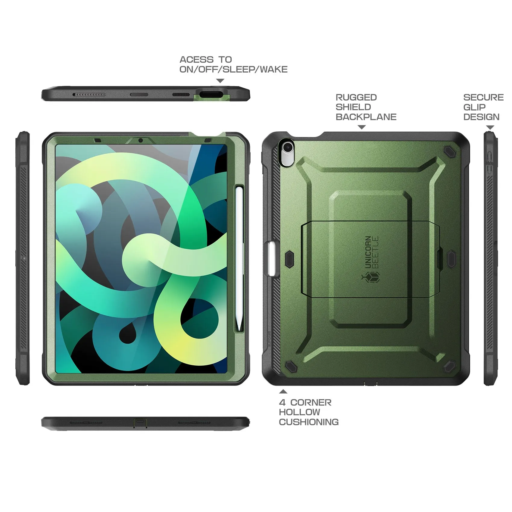 Clearance Price iPad Air 4 / 5 Unicorn Beetle PRO Rugged Kickstand Case-Dark Green  Last Chance!