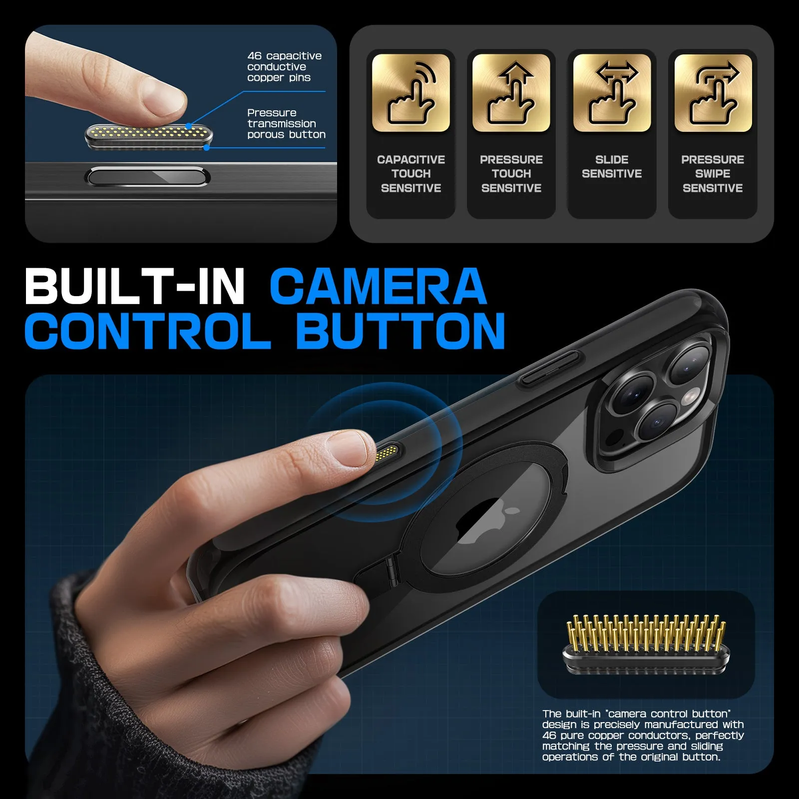 Clearance Price iPhone 16 Pro 6.3 inch Unicorn Beetle MAG Stand Slim Clear MagSafe Camera Control Button Case-Black  Last Few Pieces!