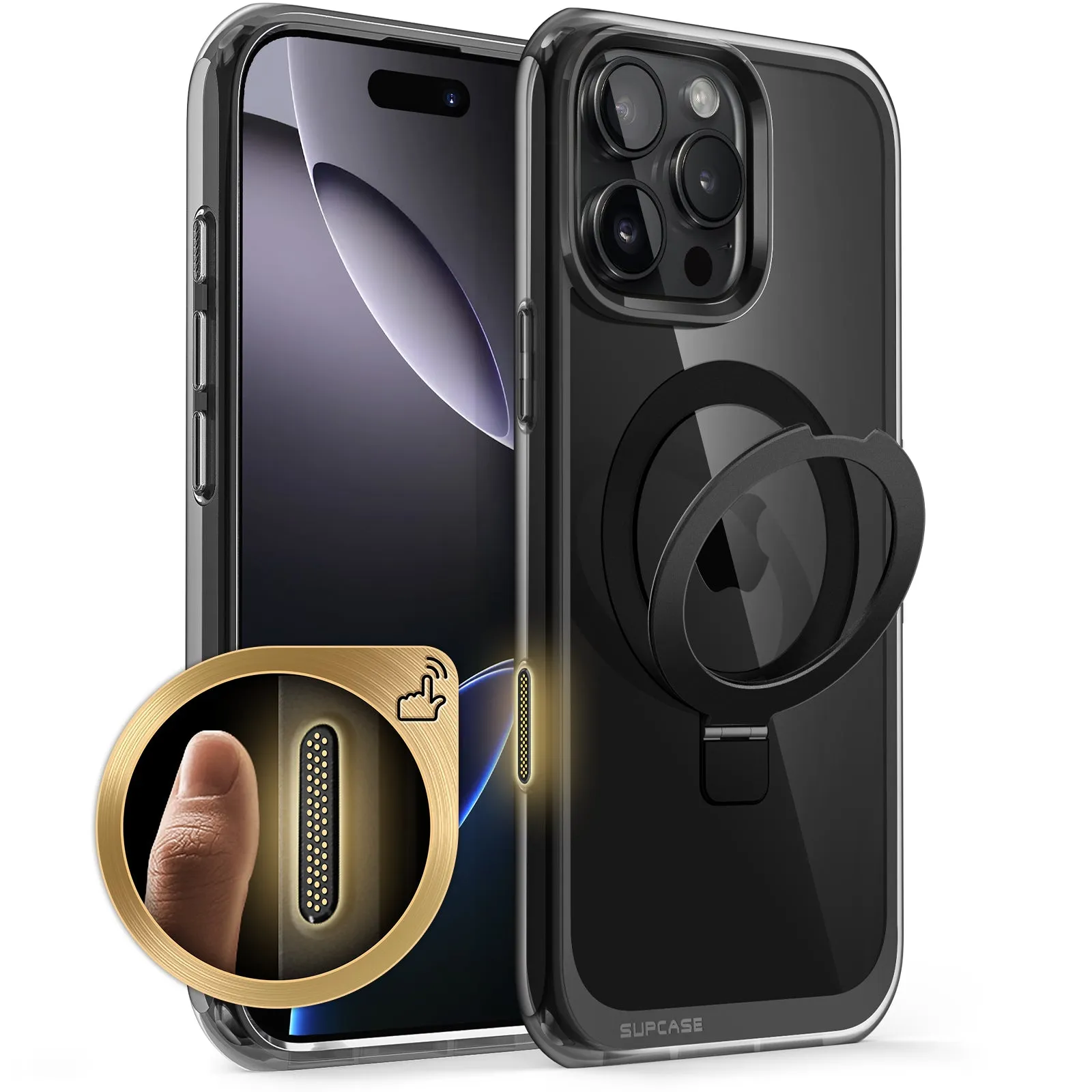 Clearance Price iPhone 16 Pro 6.3 inch Unicorn Beetle MAG Stand Slim Clear MagSafe Camera Control Button Case-Black  Last Few Pieces!