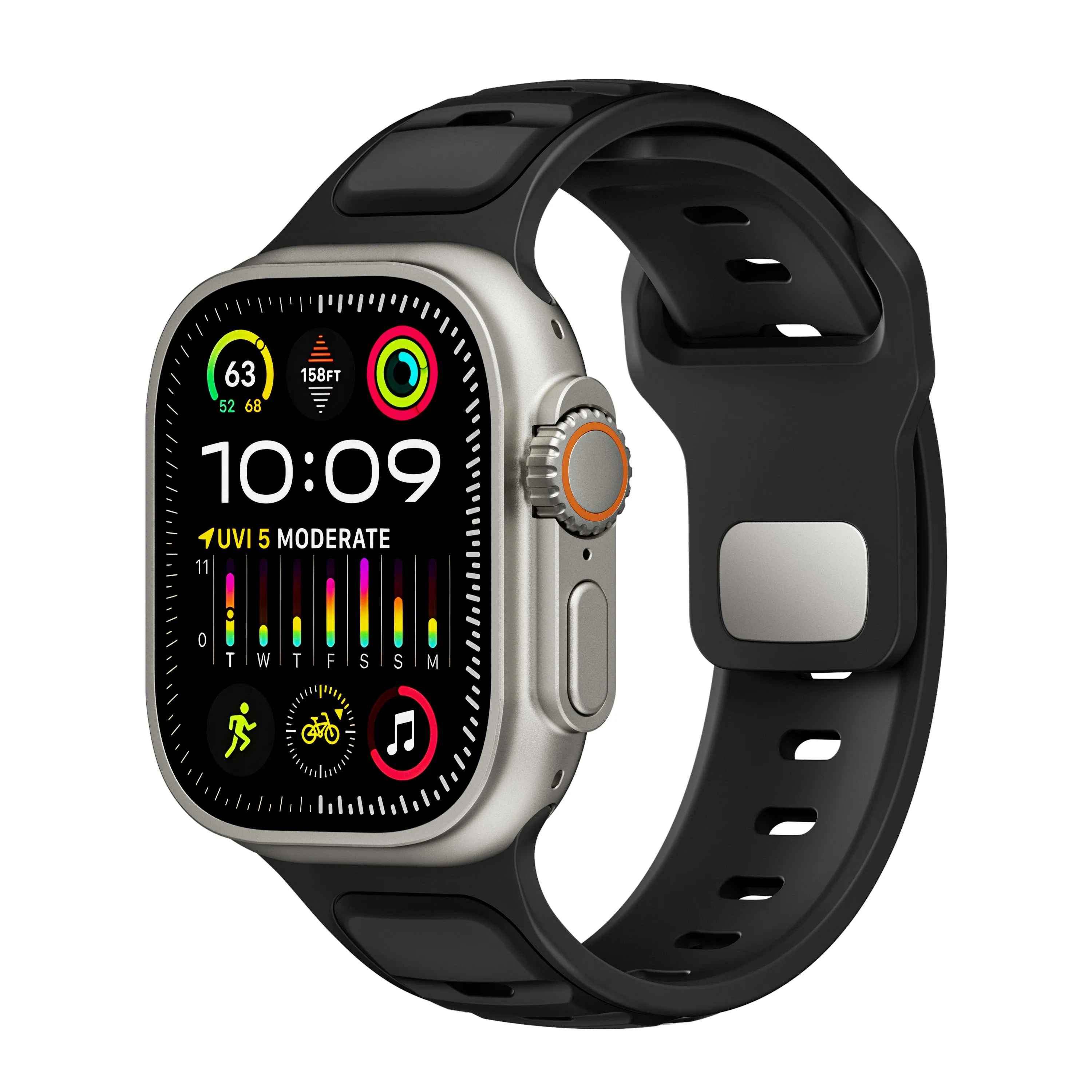 Customer Favorite Apple Watch Premium Outdoor Silicone Strap (Black/Black)  Last Chance!